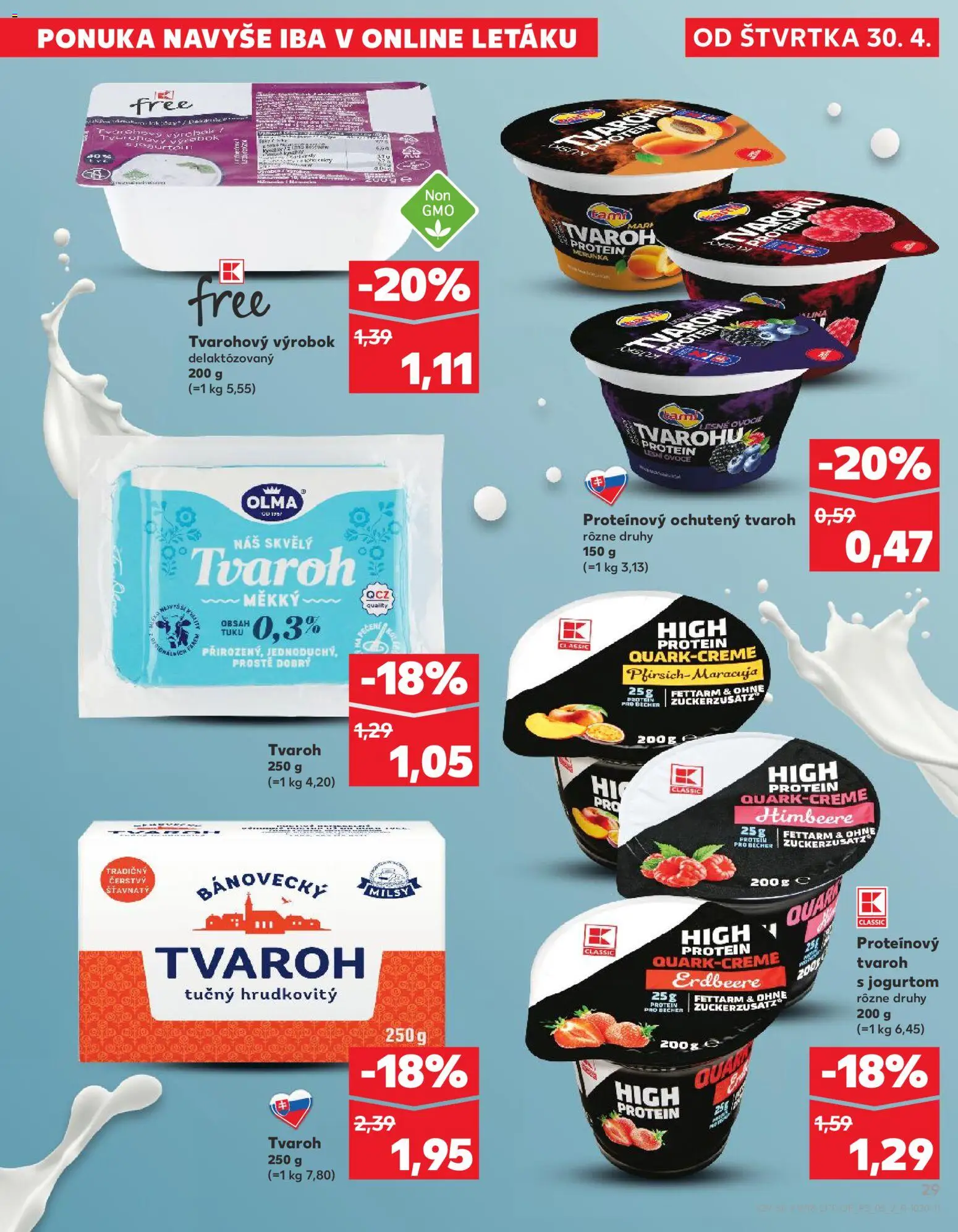 Nové Kaufland akcie – leták je platný od 30.04.2026 | Strana: 29 | Produkty: Protein, Tvaroh, Ovocie