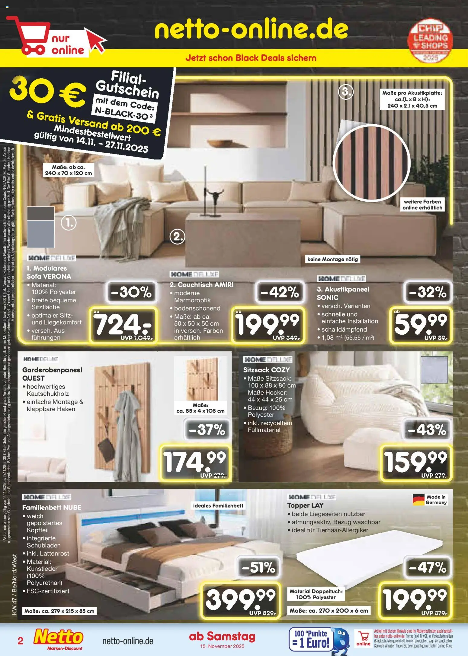 Netto Marken-Discount - Black Friday – gültig ab 17.11.2025 | Seite: 26 | Produkte: Hocker, Sitzsack, Sofa, Couchtisch