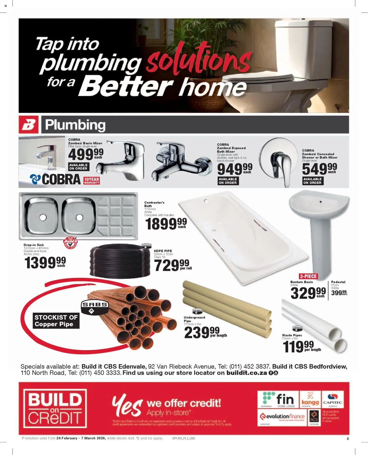 New Build It catalogue – valid from 24.02.2026 | Page: 5 | Products: Bath, Shower, Basin, Tap