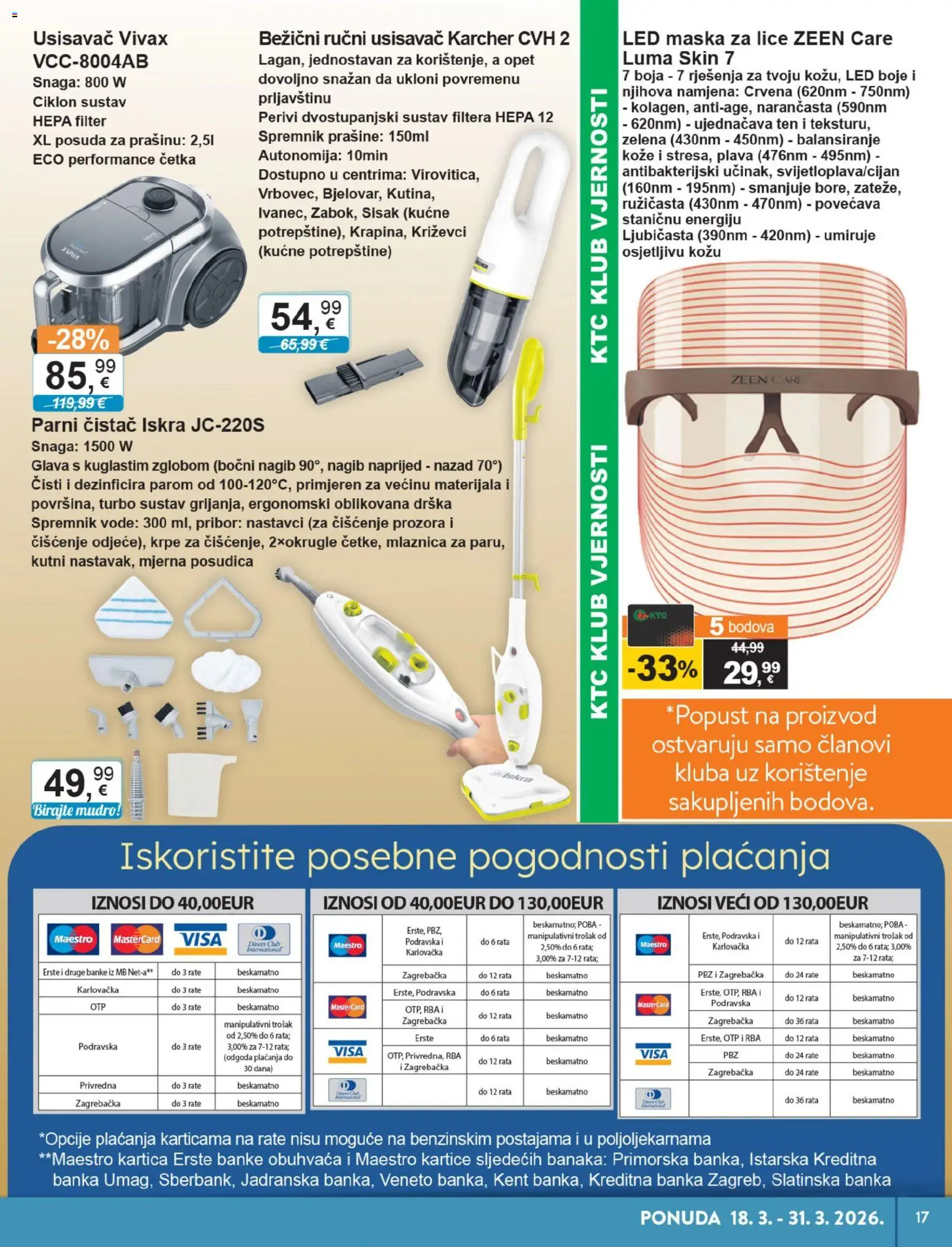 KTC katalog | vrijedi od 18.03.2026 | Stranica: 13 | Proizvodi: Usisavač, Maska za lice, Maska, Parni čistač