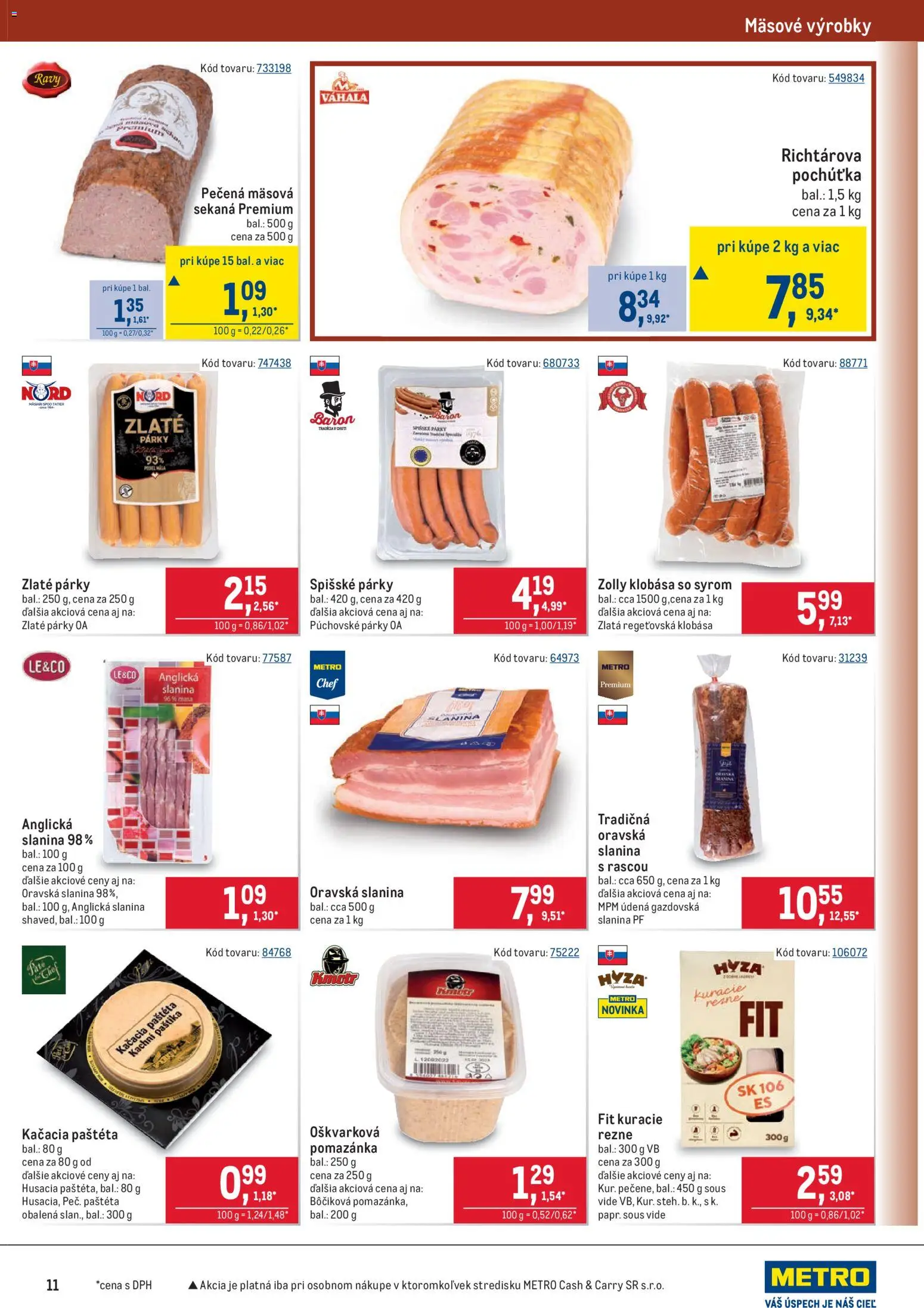 Nové Metro akcie – leták je platný od 11.02.2026 | Strana: 11 | Produkty: Slanina, Klobása, Kuracie rezne, Párky