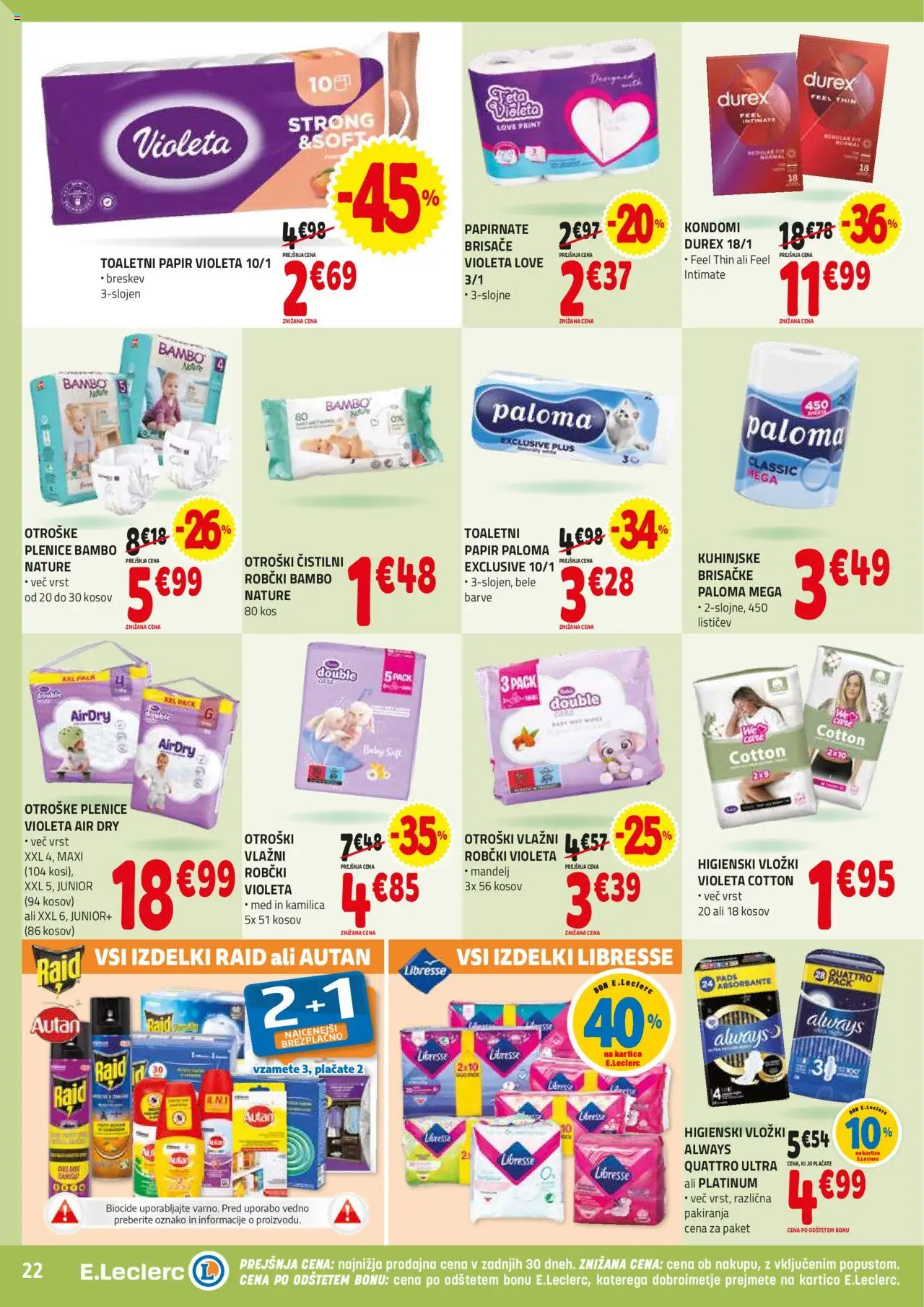 E.leclerc katalog │ velja od 06.08.2025 | Stran: 22 | Izdelki: Higienski vložki, Toaletni papir, Robčki, Breskev