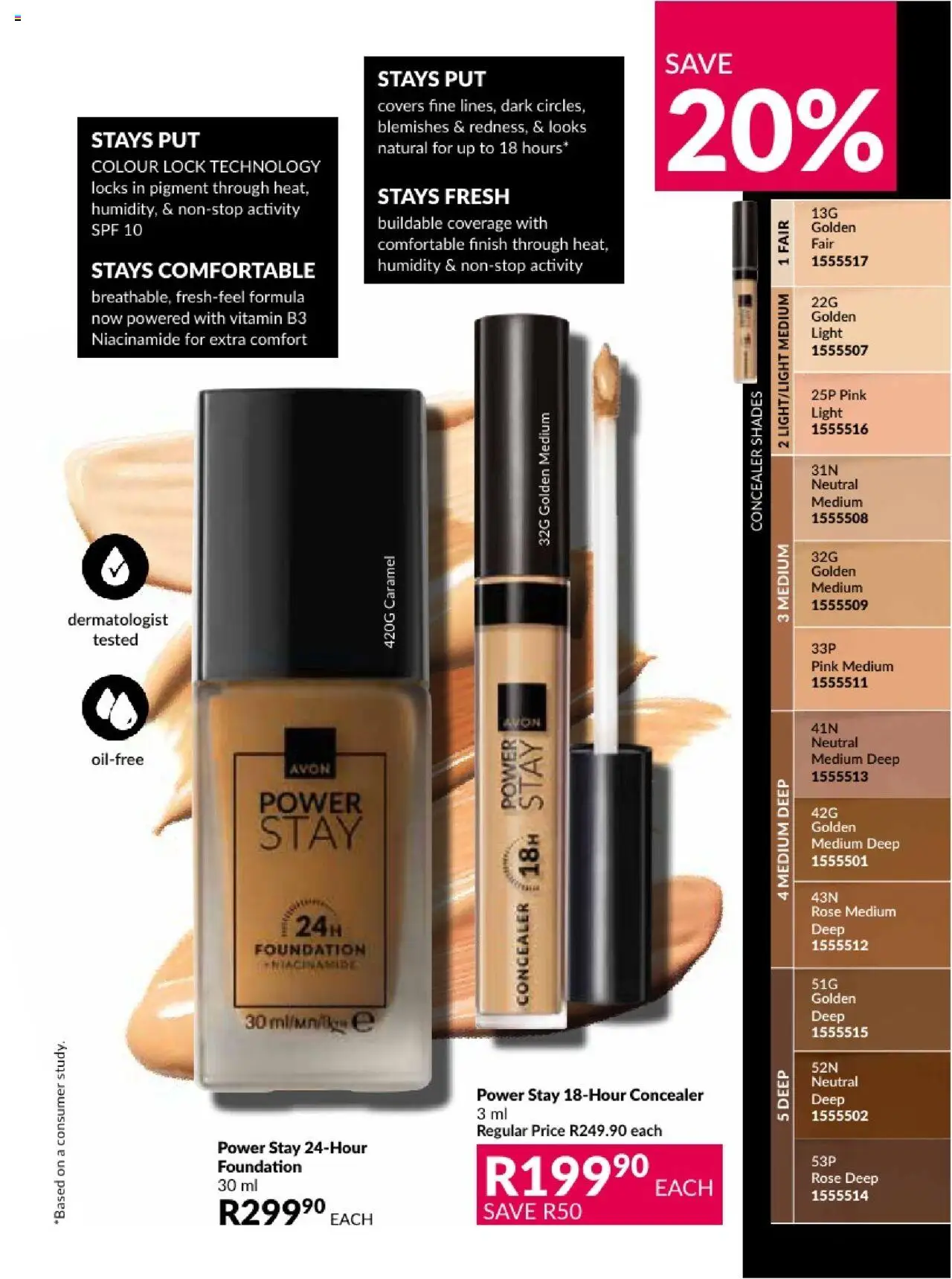AVON Catalogue  │ valid from 01.08.2025 | Page: 49 | Products: Light, Foundation, Concealer, Caramel