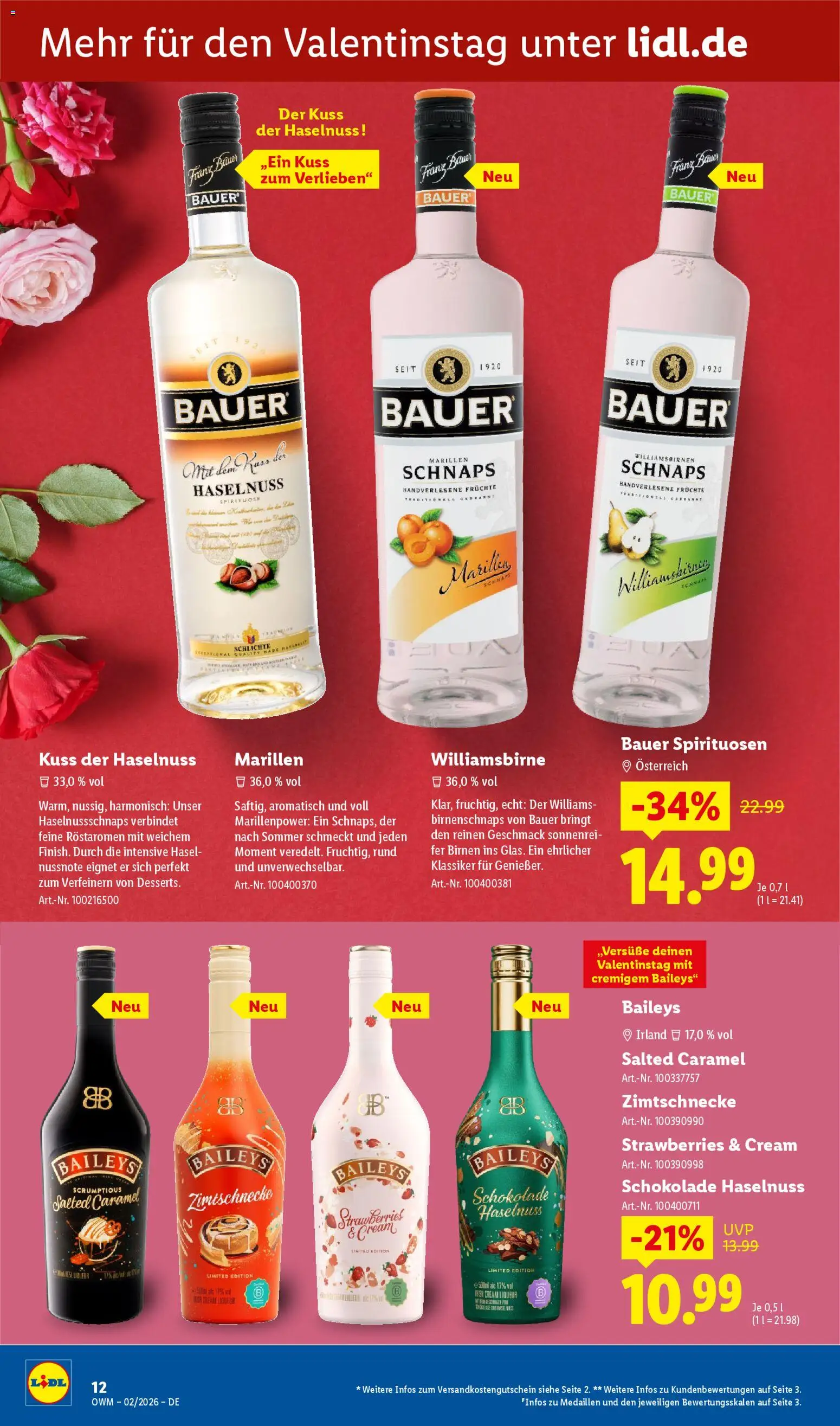 Lidl - Prospekt – gültig ab 01.02.2026 | Seite: 12 | Produkte: Schokolade, Schnaps, Baileys