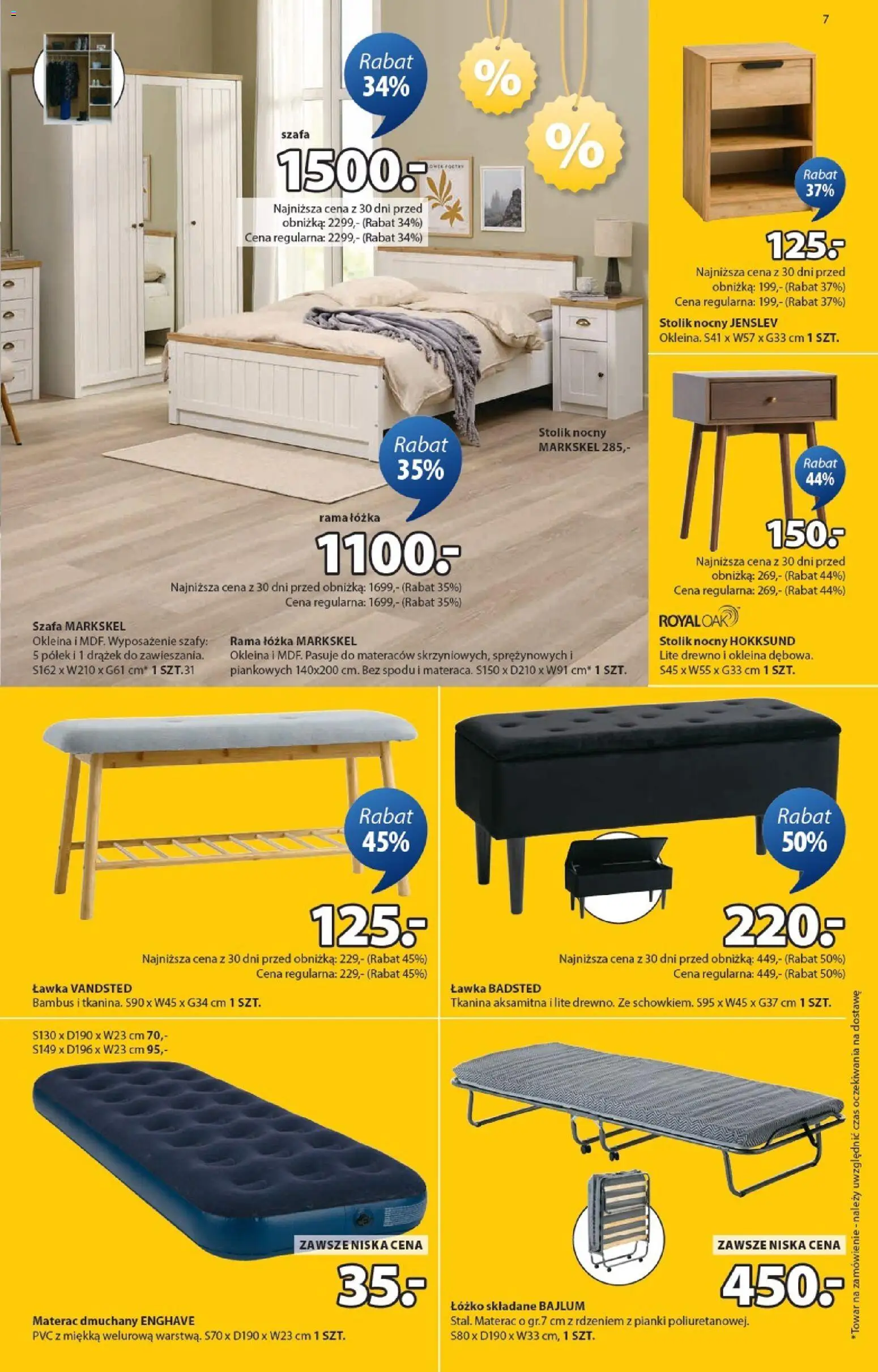 JYSK Gazetka od 31.12.2025 | Strona: 7 | Produkty: Łóżko, Materac, Stolik nocny, Pianki
