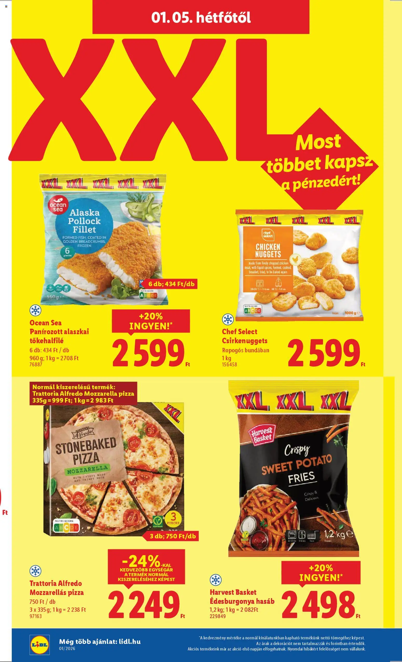 Lidl akciós ujság - amely érvényes a következő dátumtól: 02.01.2026 | Oldal: 50 | Termékek: Mozzarella, Nuggets, Édesburgonya, Pizza