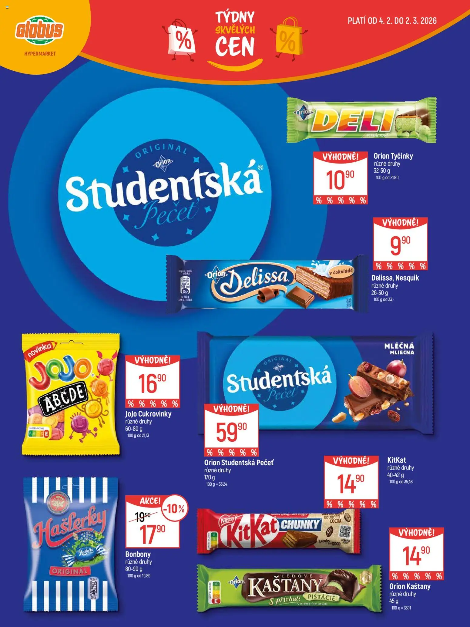 Globus leták - Ostrava od 04.02.2026 | Strana: 14 | Produkty: Bonbóny, Studentská pečeť, Nesquik, Orion Studentská pečeť
