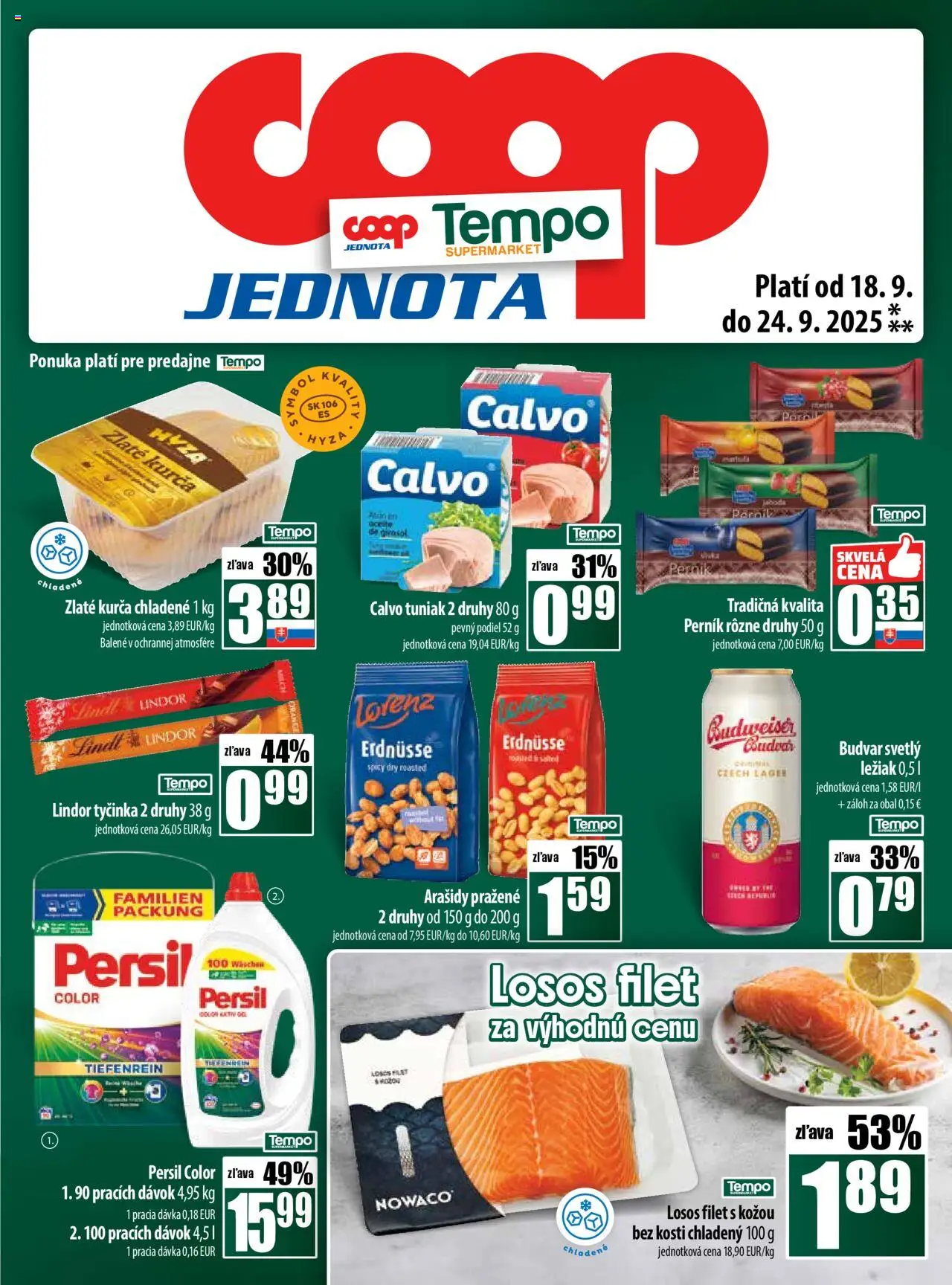 Nové COOP Jednota akcie – leták je platný od 18.09.2025 | Strana: 25 | Produkty: Tuniak, Persil, Lindor, Losos