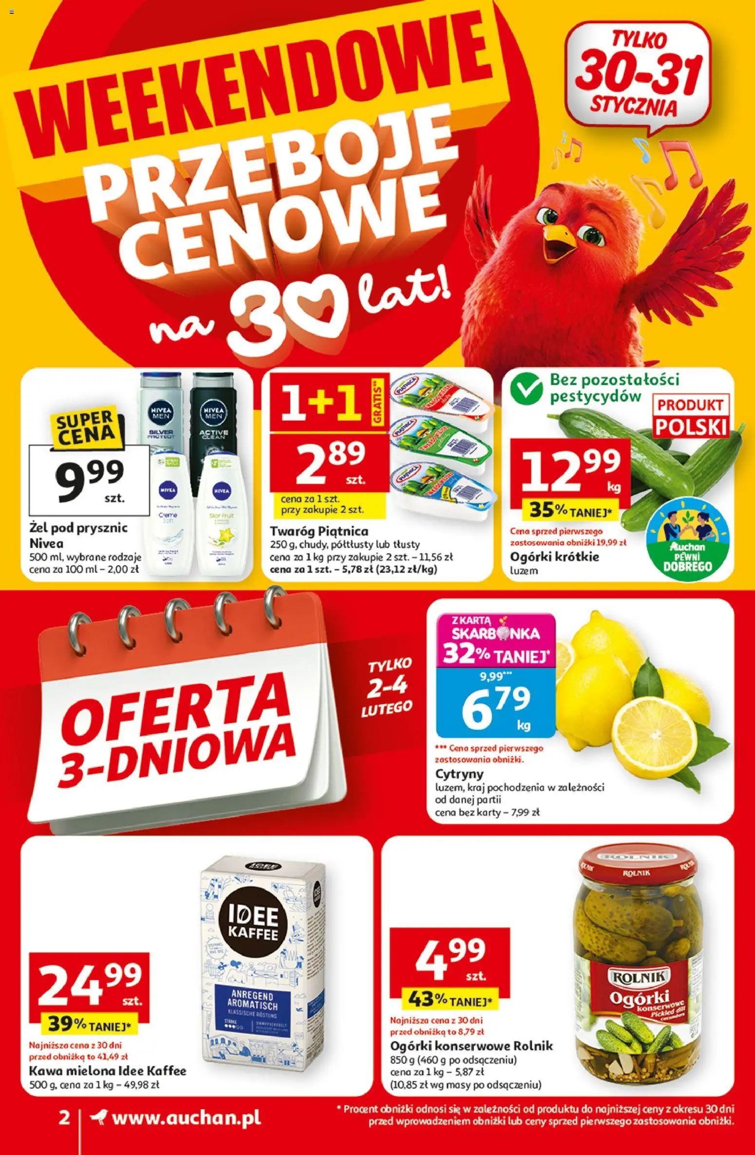Auchan Gazetka - 30 Lat Franczyza od 29.01.2026 | Strona: 2 | Produkty: Karta, Cytryny, Żel pod prysznic, Ogórki konserwowe