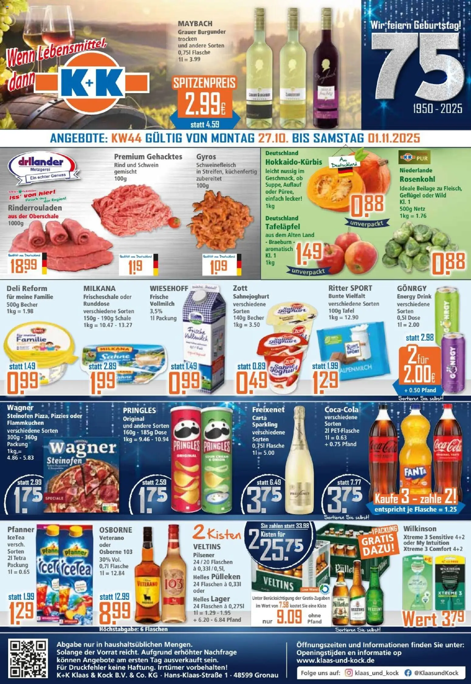 Klaas & Kock Prospekt – gültig ab 27.10.2025 | Seite: 1 | Produkte: Cola, Ritter sport, Gyros, Deli reform