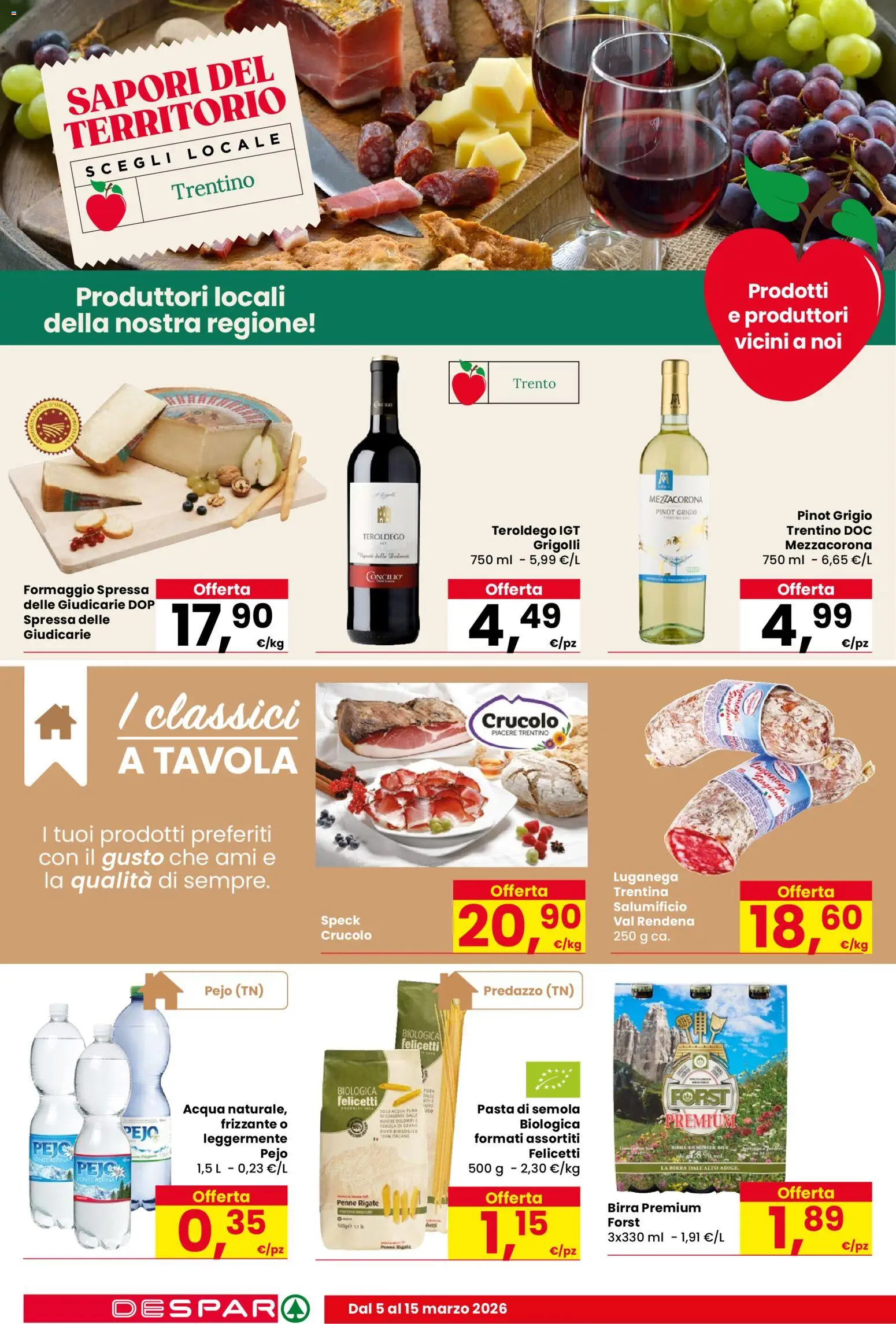 Volantino Despar del 05.03.2026 | Pagina: 8 | Prodotti: Speck, Birra, Acqua, Penne
