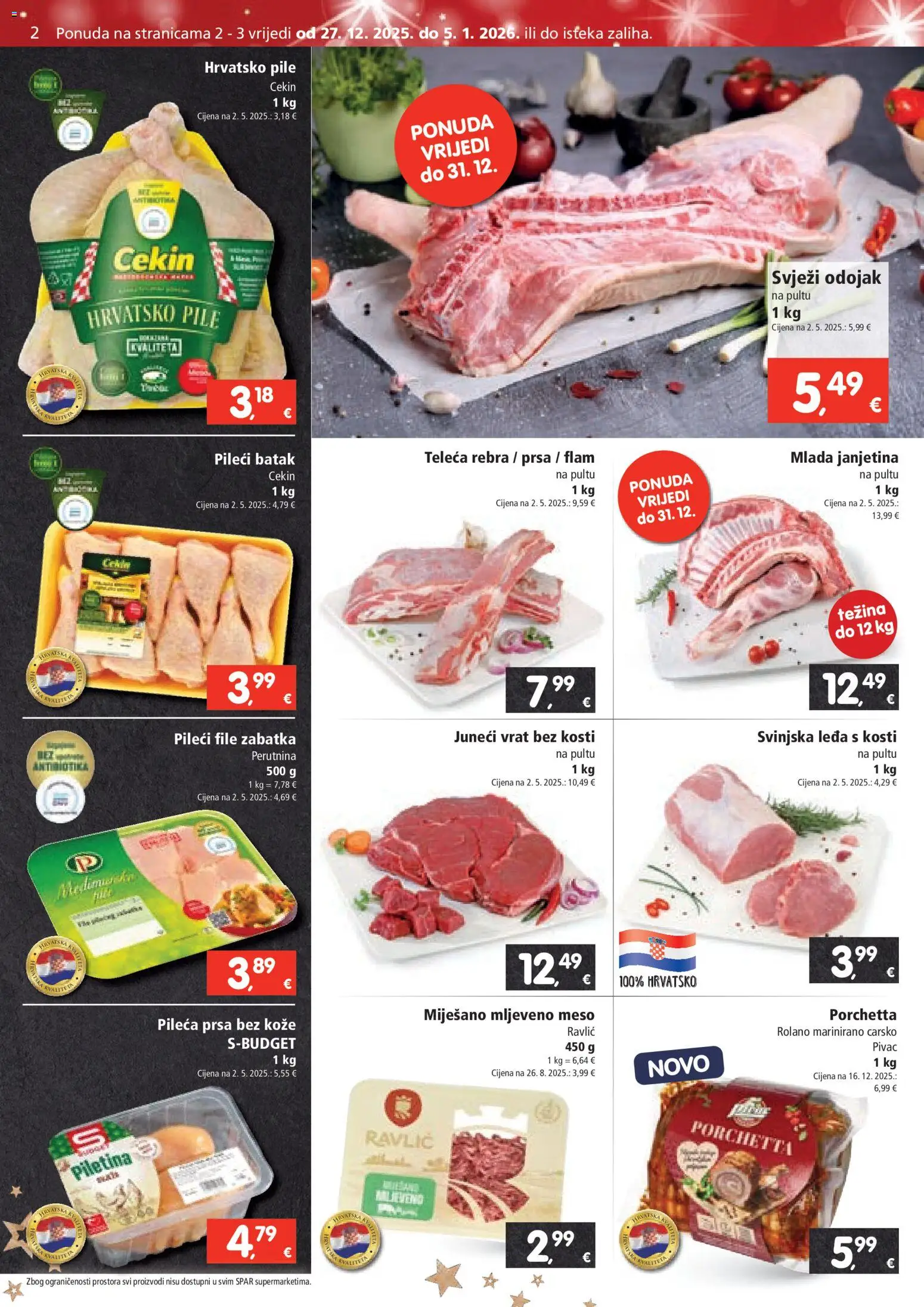 Spar katalog | vrijedi od 27.12.2025 | Stranica: 2 | Proizvodi: Odojak, Pileći file, Meso, Mljeveno meso
