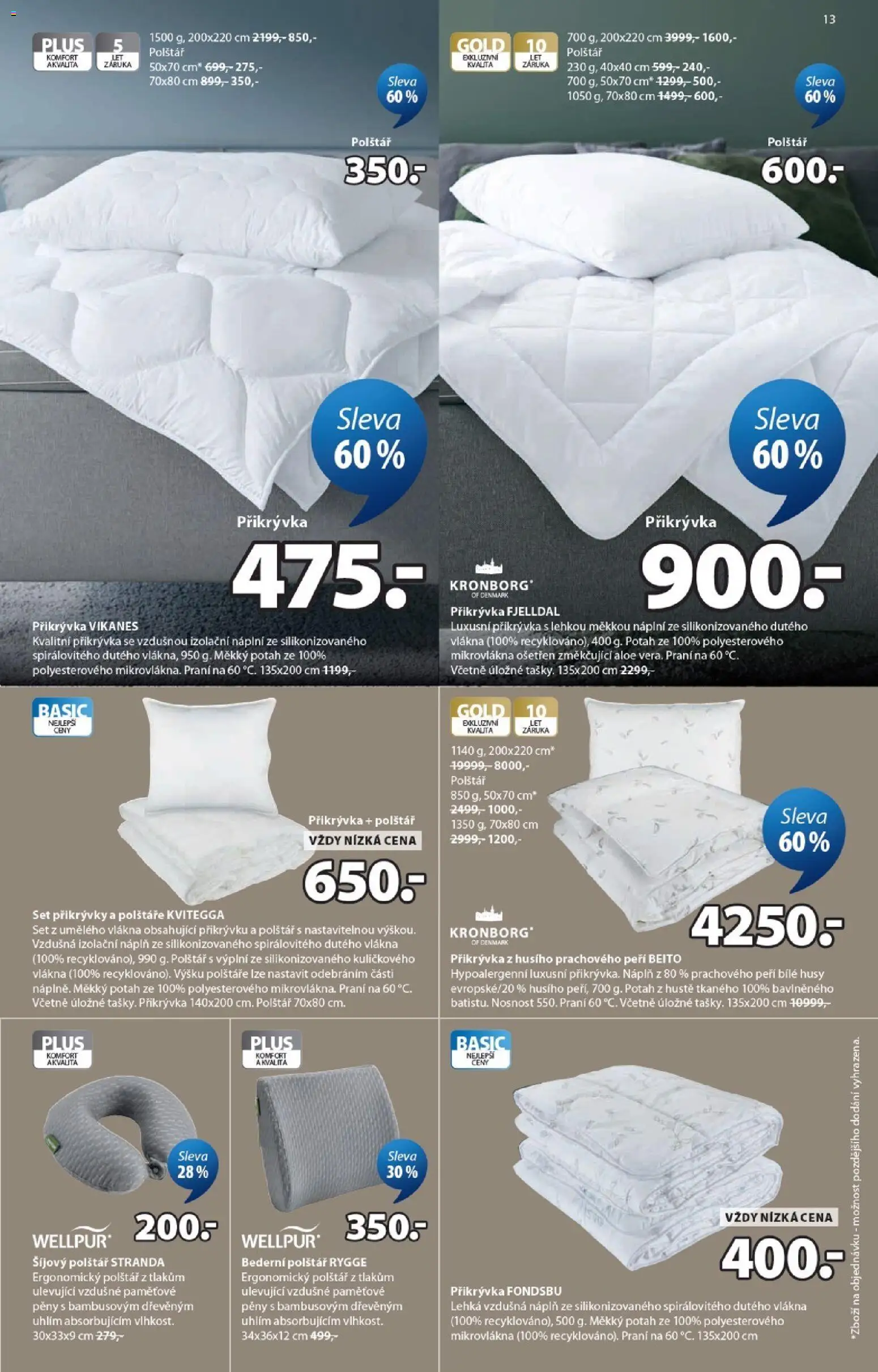 JYSK leták od 15.04.2026 | Strana: 13 | Produkty: Polštáře, Husy, Polštář, Přikrývka