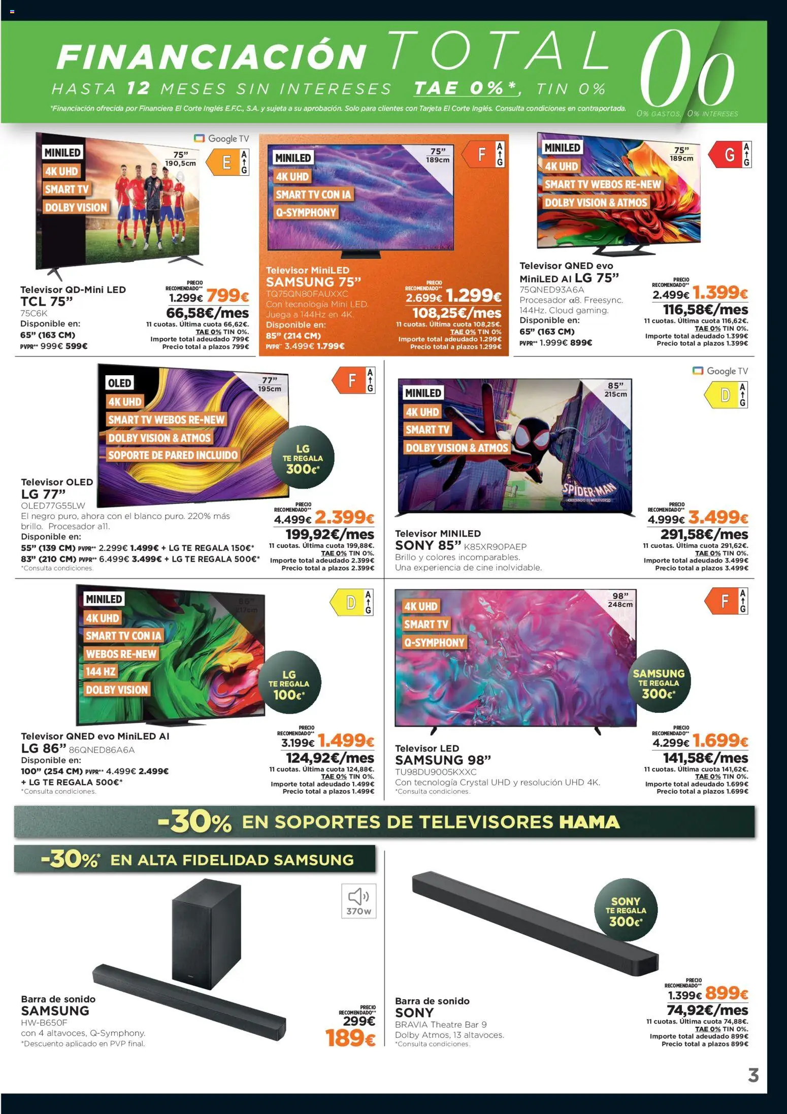 El Corte Inglés Black Friday │ válido desde el 17.11.2025 | Página: 3 | Productos: Καλαμάρι, Té, Televisor, Juega