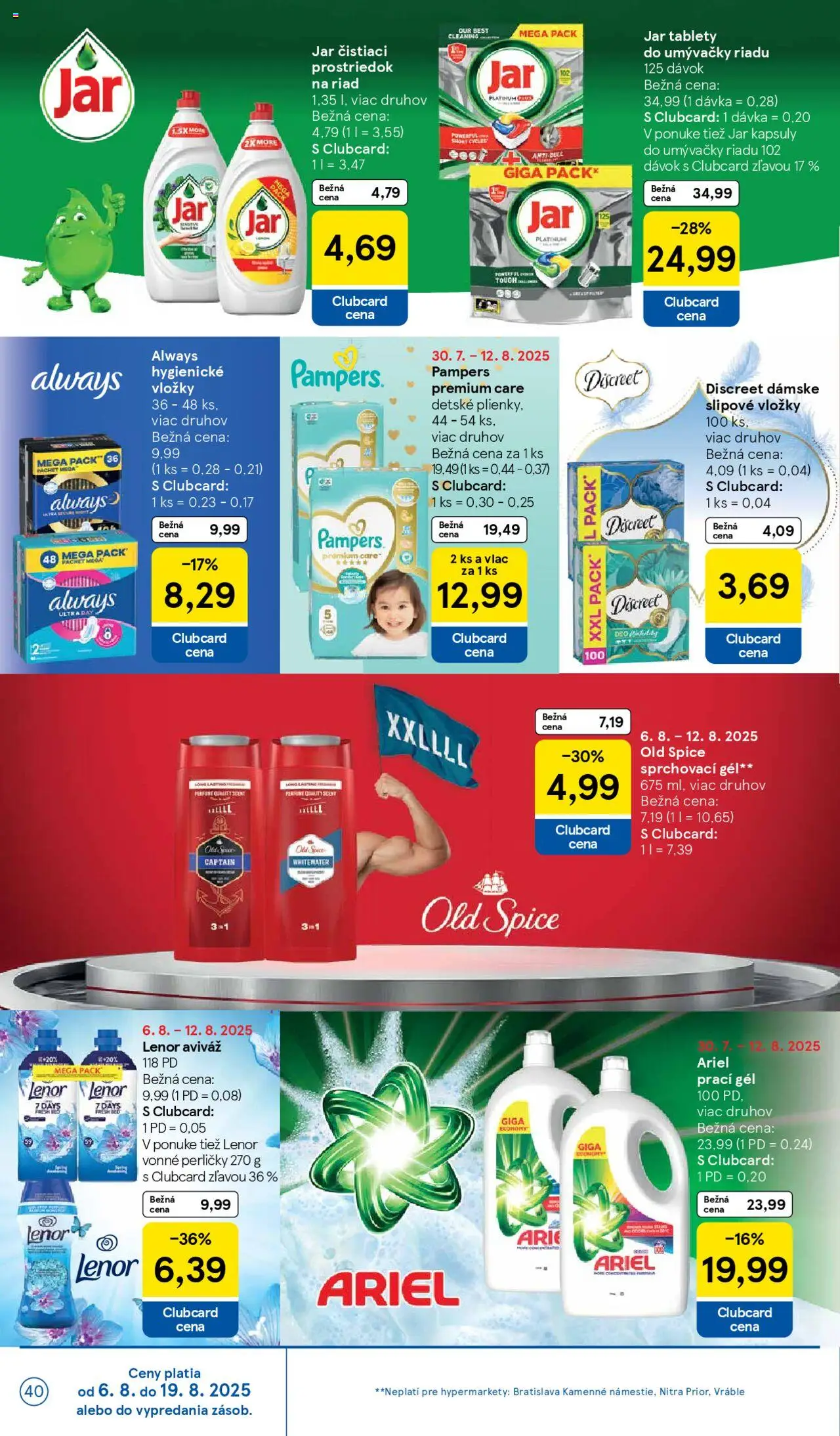 Tesco Hypermarket - leták │ platný od 06.08.2025 | Strana: 40 | Produkty: Aviváž, Ariel, Pampers, Lenor
