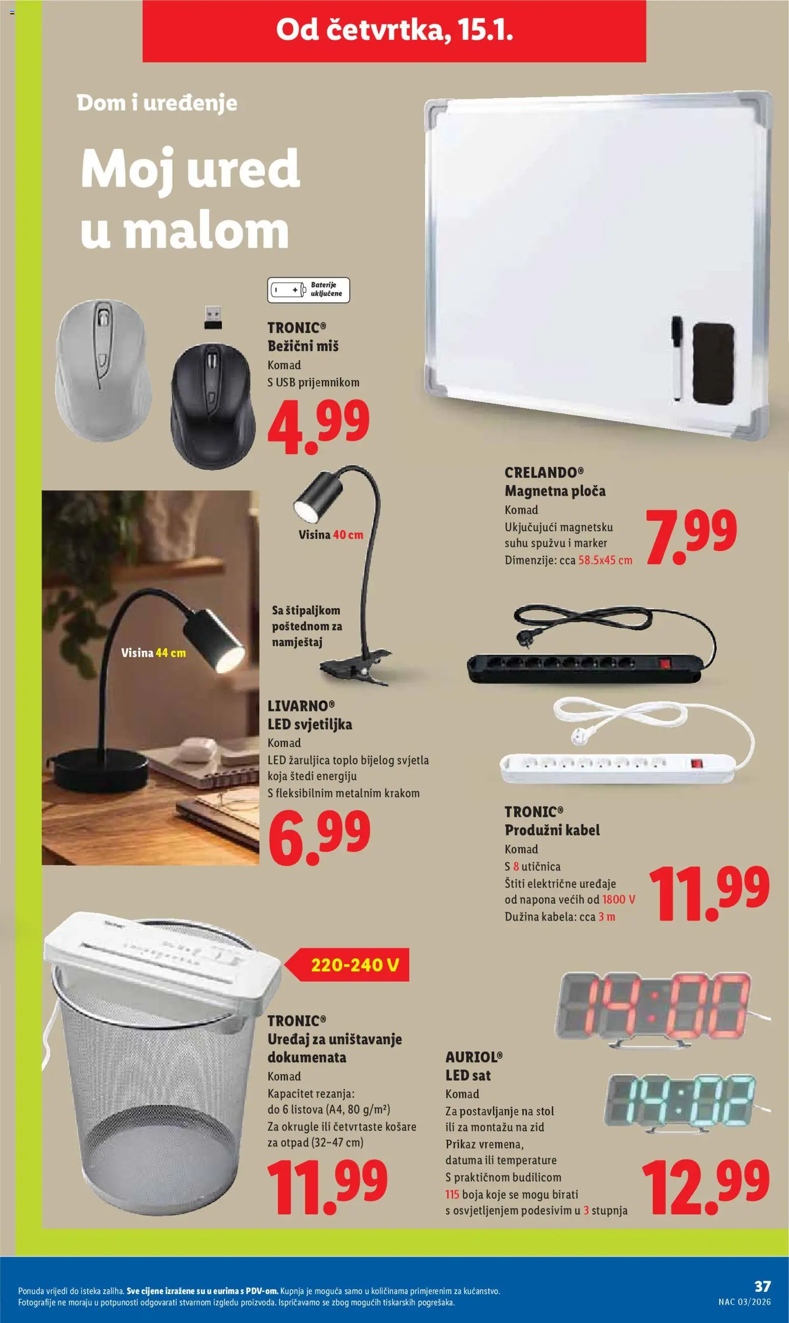 Lidl katalog | vrijedi od 12.01.2026 | Stranica: 37 | Proizvodi: Stol, Baterije, Miš, Kabel