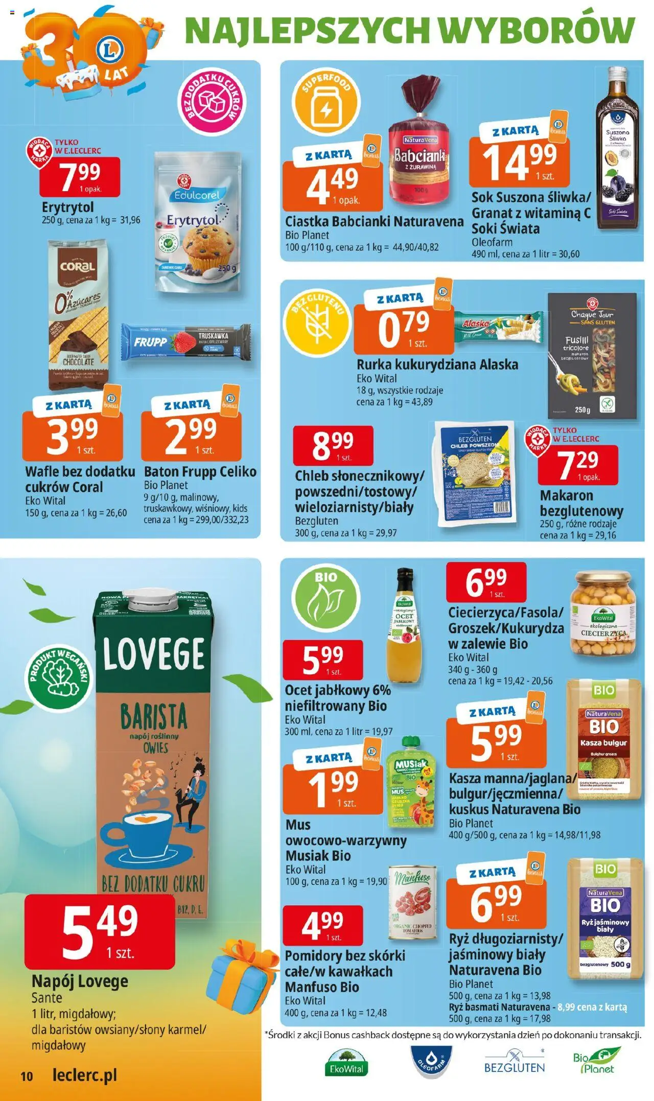 E.Leclerc Gazetka od 22.09.2025 | Strona: 10 | Produkty: Karta, Wafle, Soki, Żurawina