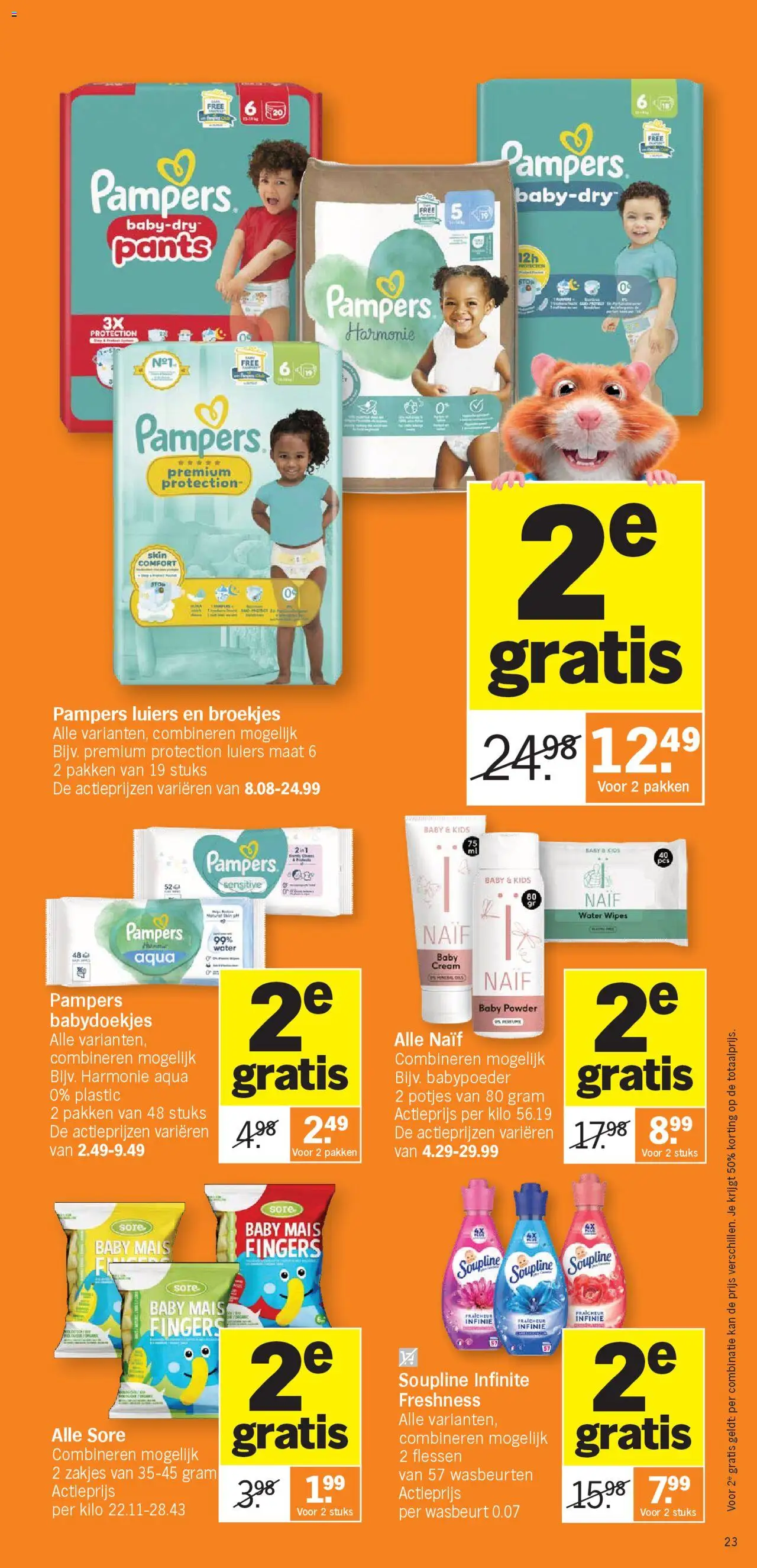 {H1} | Pagina: 23 | Producten: Maïs, Pampers, Babydoekjes, Kan