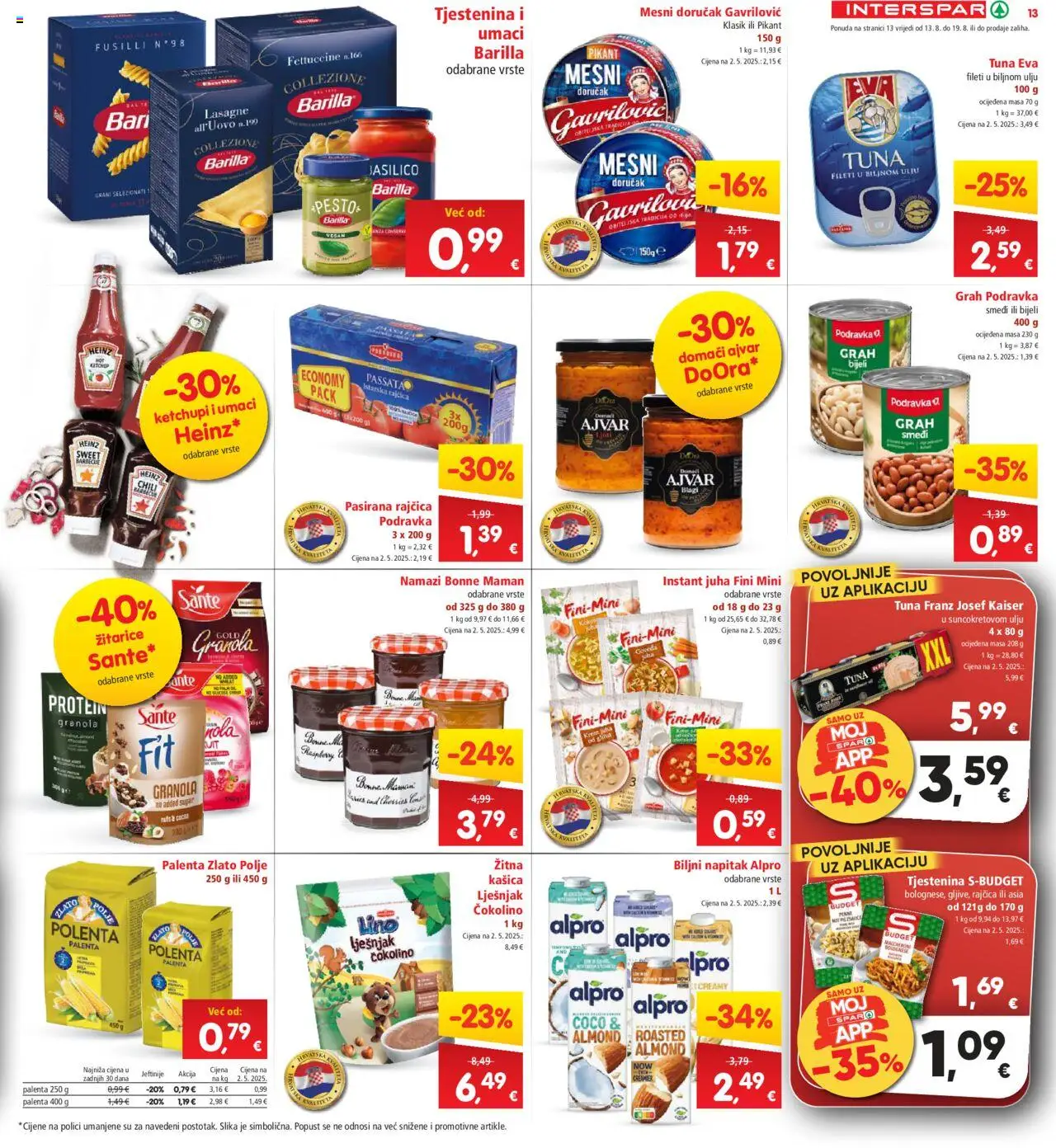 Interspar katalog | vrijedi od 13.08.2025 | Stranica: 13 | Proizvodi: Lasagne, Alpro, Palenta, Barilla