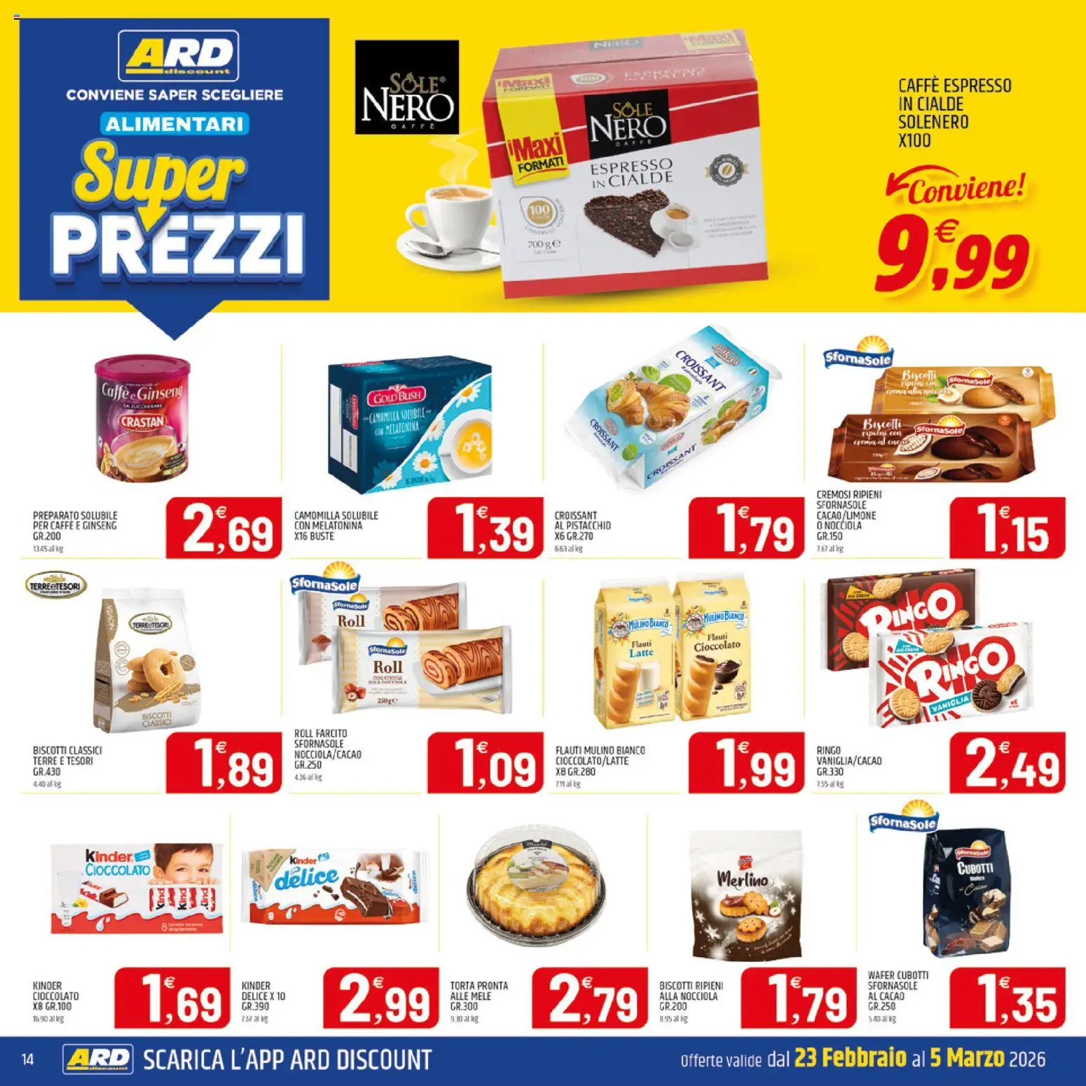 Volantino ARD Discount del 23.02.2026 | Pagina: 14 | Prodotti: Caffè, Latte, Torta, Cacao