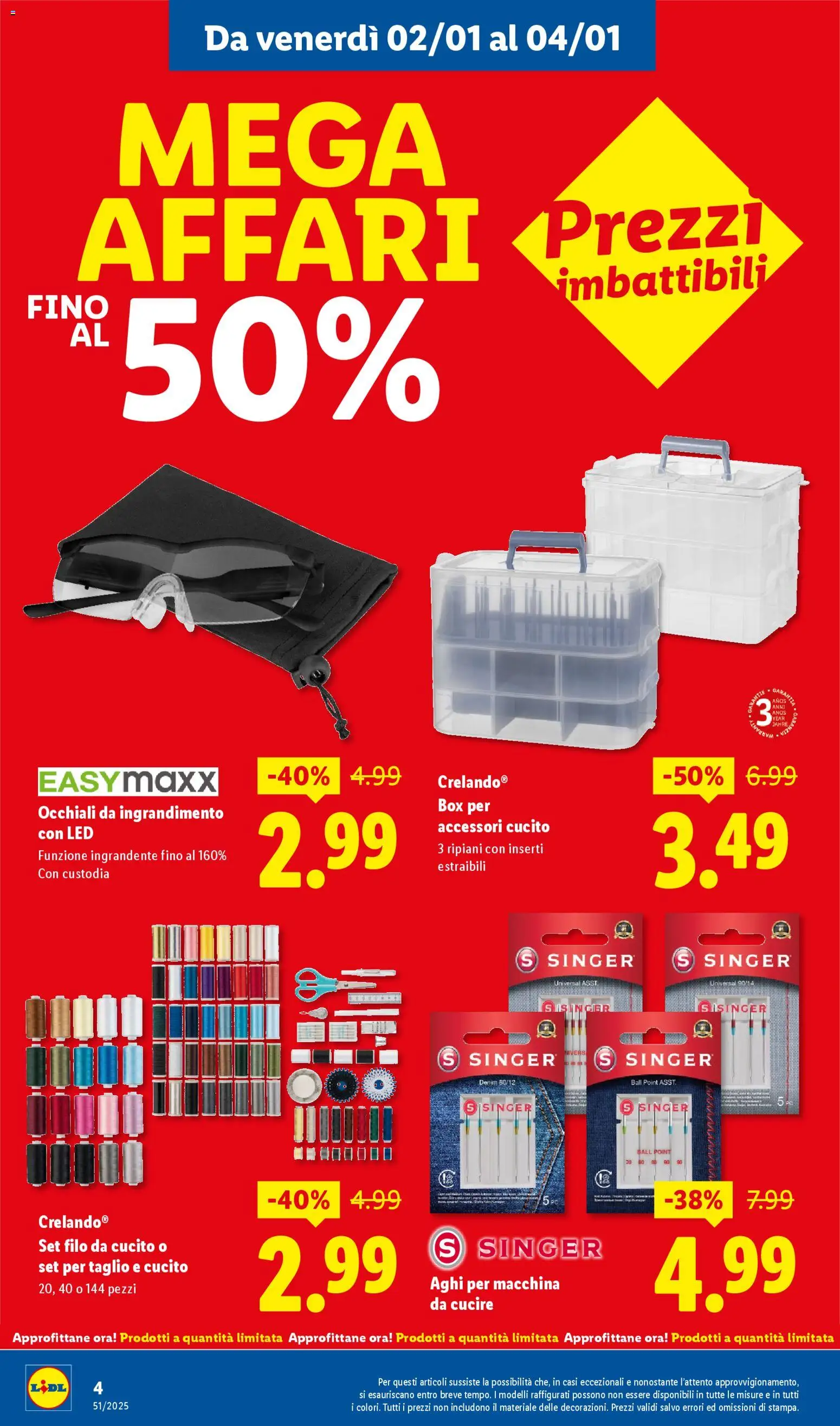Volantino Lidl del 02.01.2026 | Pagina: 4 | Prodotti: Occhiali, Macchina da cucire