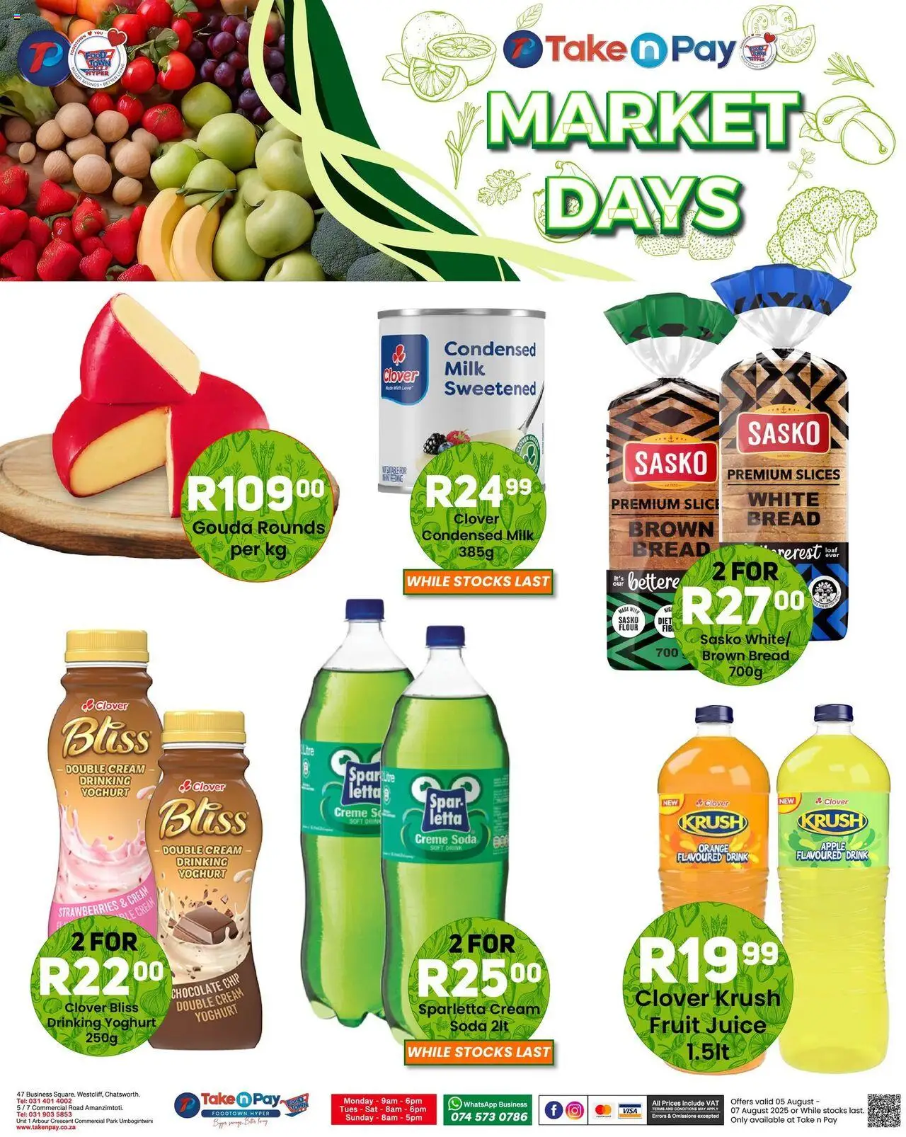 Take n Pay Market Day │ valid from 05.08.2025 | Page: 6 | Products: Flour, Yoghurt, Condensed milk, Cream