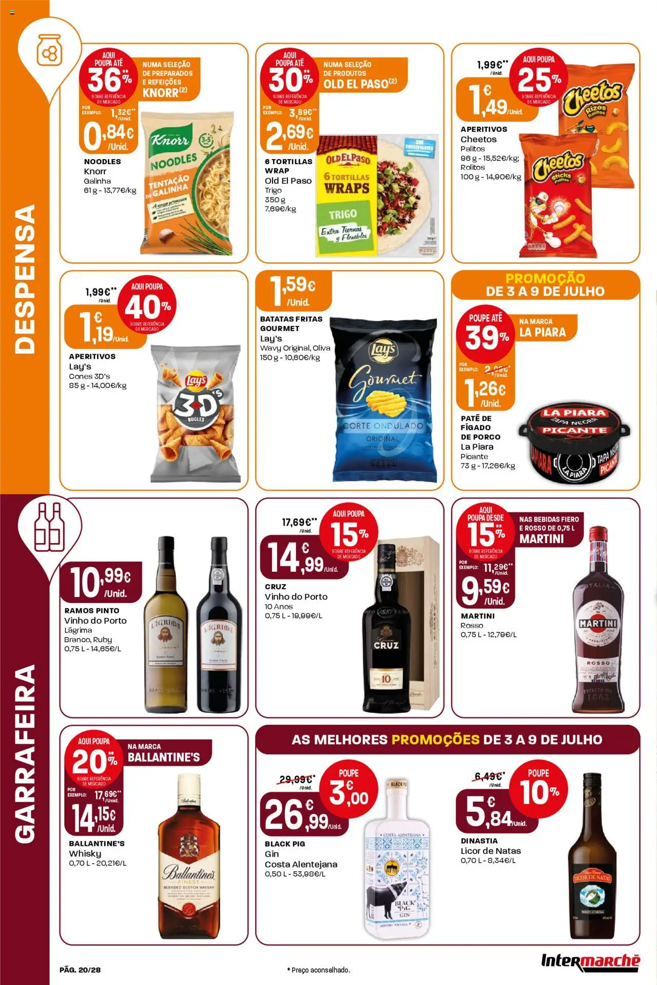 Intermarché folheto │ válido de 03.07.2025 | Página: 20 | Produtos: Whisky, Knorr, Vinho, Batatas fritas