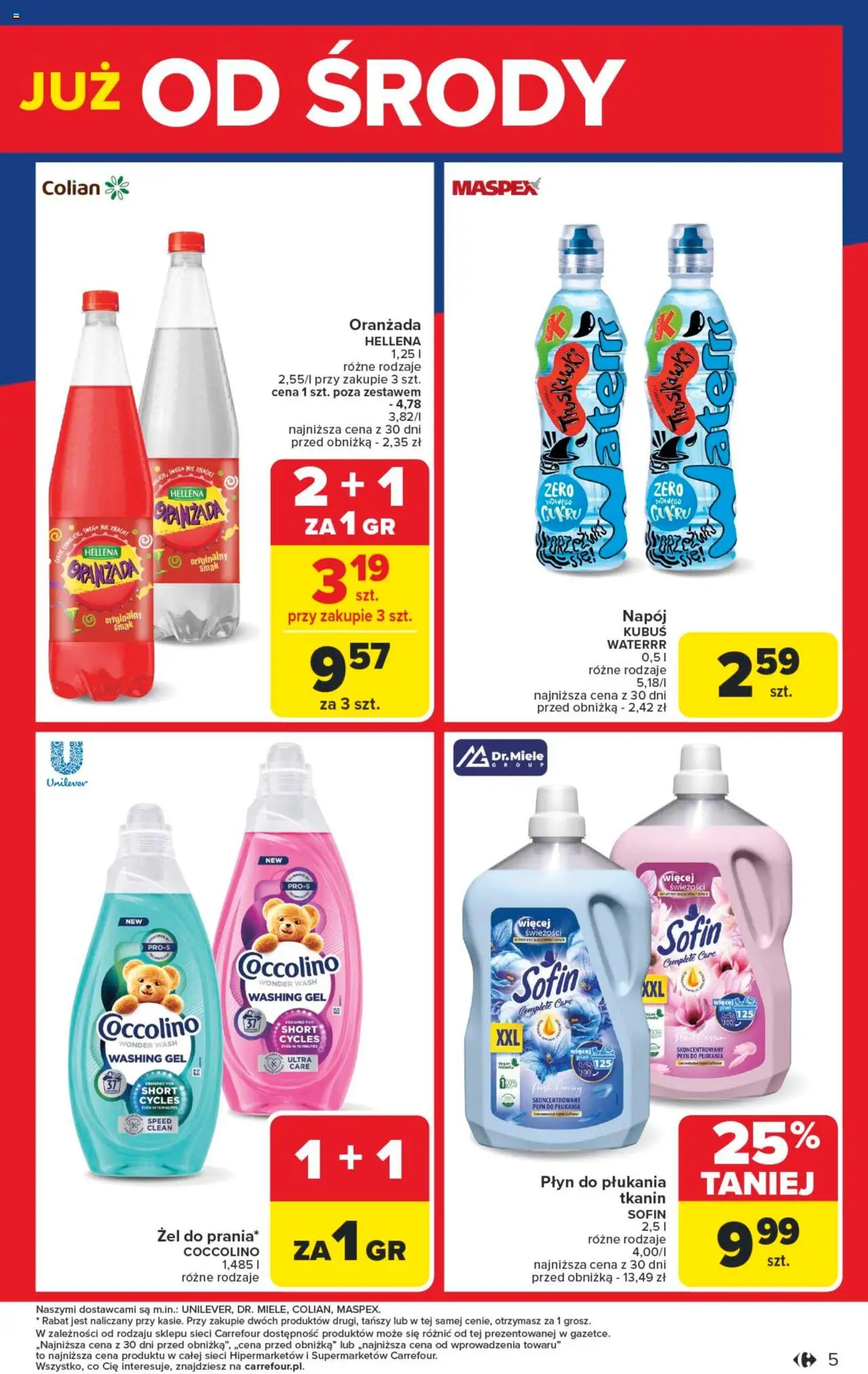 Carrefour Gazetka - Weekend promek juz od środy od 13.08.2025 | Strona: 5 | Produkty: Coccolino, Oranżada hellena, Truskawki