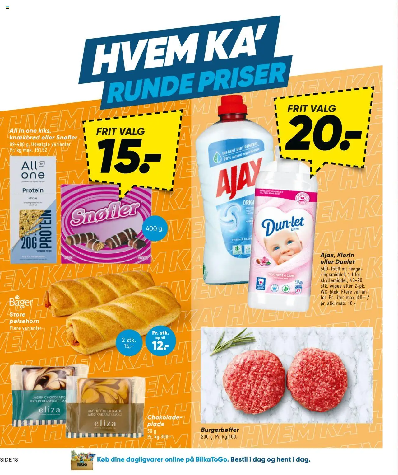 Bilka Tilbudsavis gyldig fra 22.08.2025 | Side: 18 | Produkter: Chokolade, Pølsehorn, Knækbrød