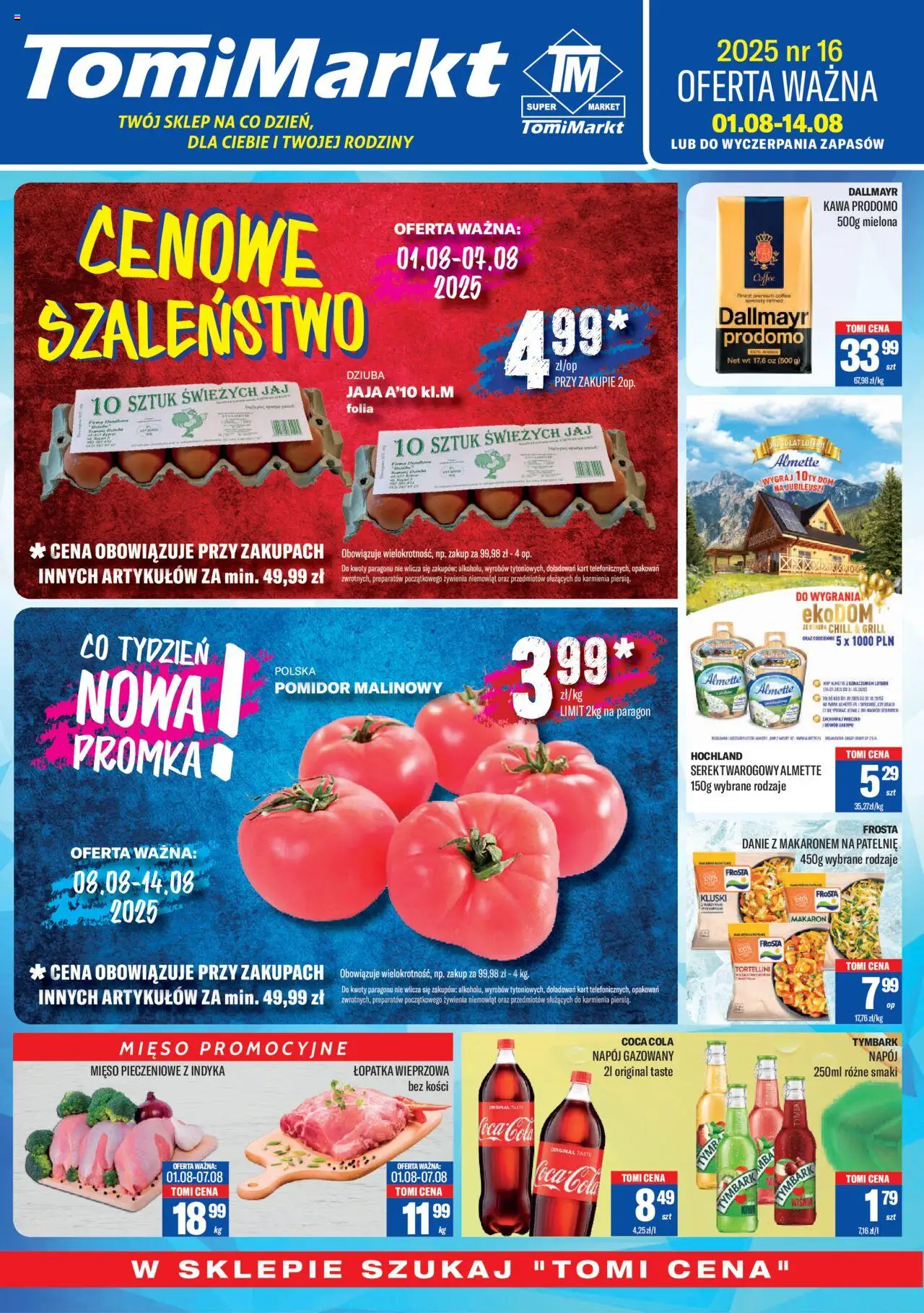 TomiMarkt Gazetka od 01.08.2025 | Strona: 1 | Produkty: Grill, Patelnie, Kiwi, Jaja