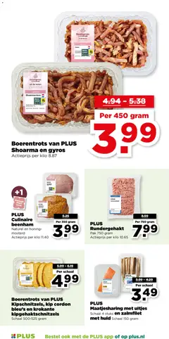 Boerentrots van PLUS Kipschnitzels, kip cordon bleu's en krokante kipgehaktschnitzels, Chicken schnitzels, chicken cordon bleus and crispy minced chicken schnitzels, 500-525 gram schaal - Voorbeeld van een folder van Plus, geldig van 05.11.2025 | Pagina: 27