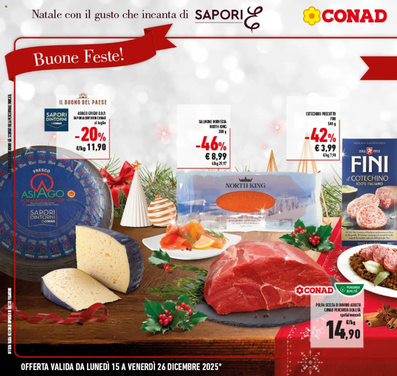 Volantino Conad del 15.12.2025 | Pagina: 4 | Prodotti: Bovino, Salmone, Formaggio, Cotechino