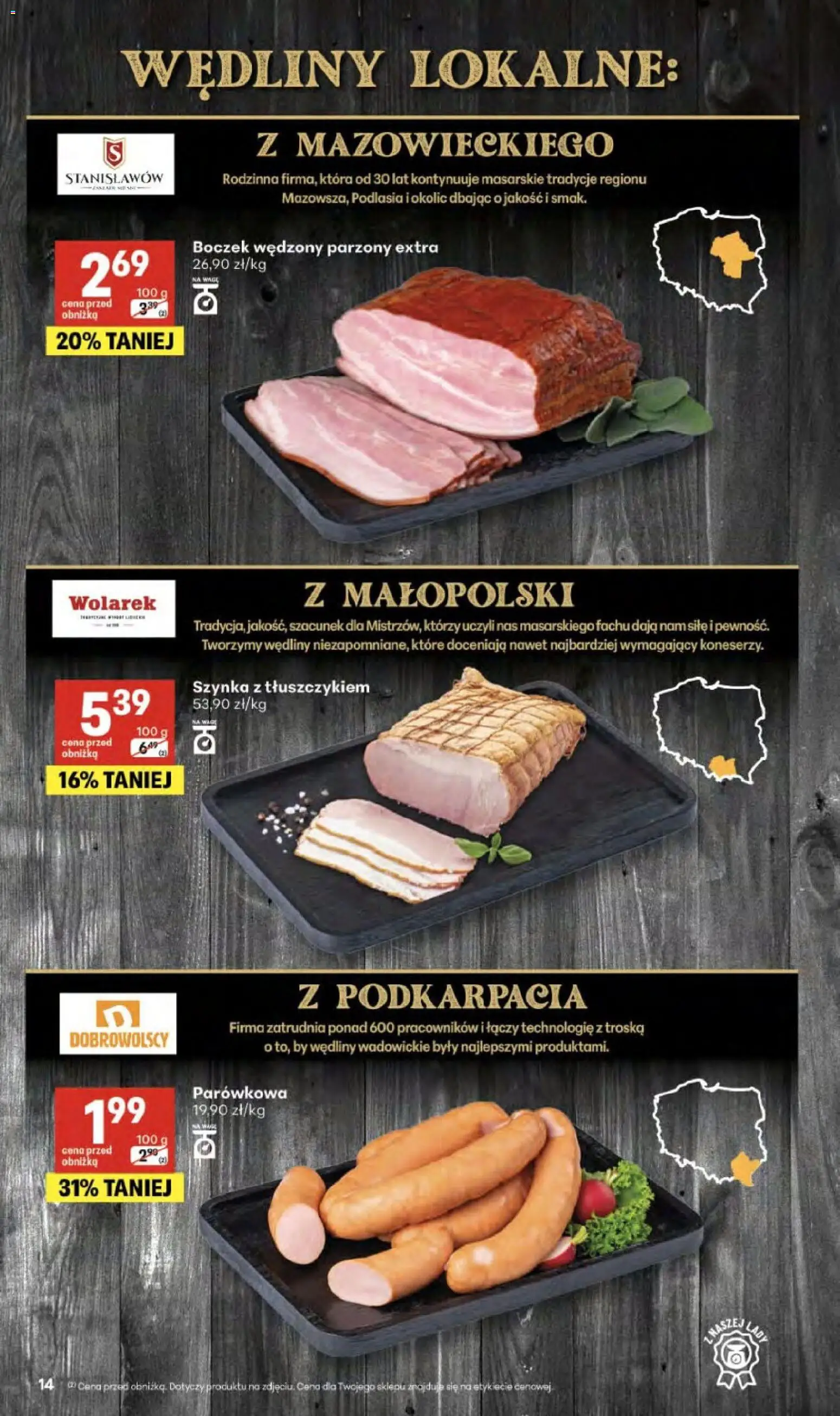 Delikatesy Centrum gazetka od 09.04.2026 | Strona: 14 | Produkty: Boczek wędzony parzony, Szynka, Boczek wędzony, Wędliny