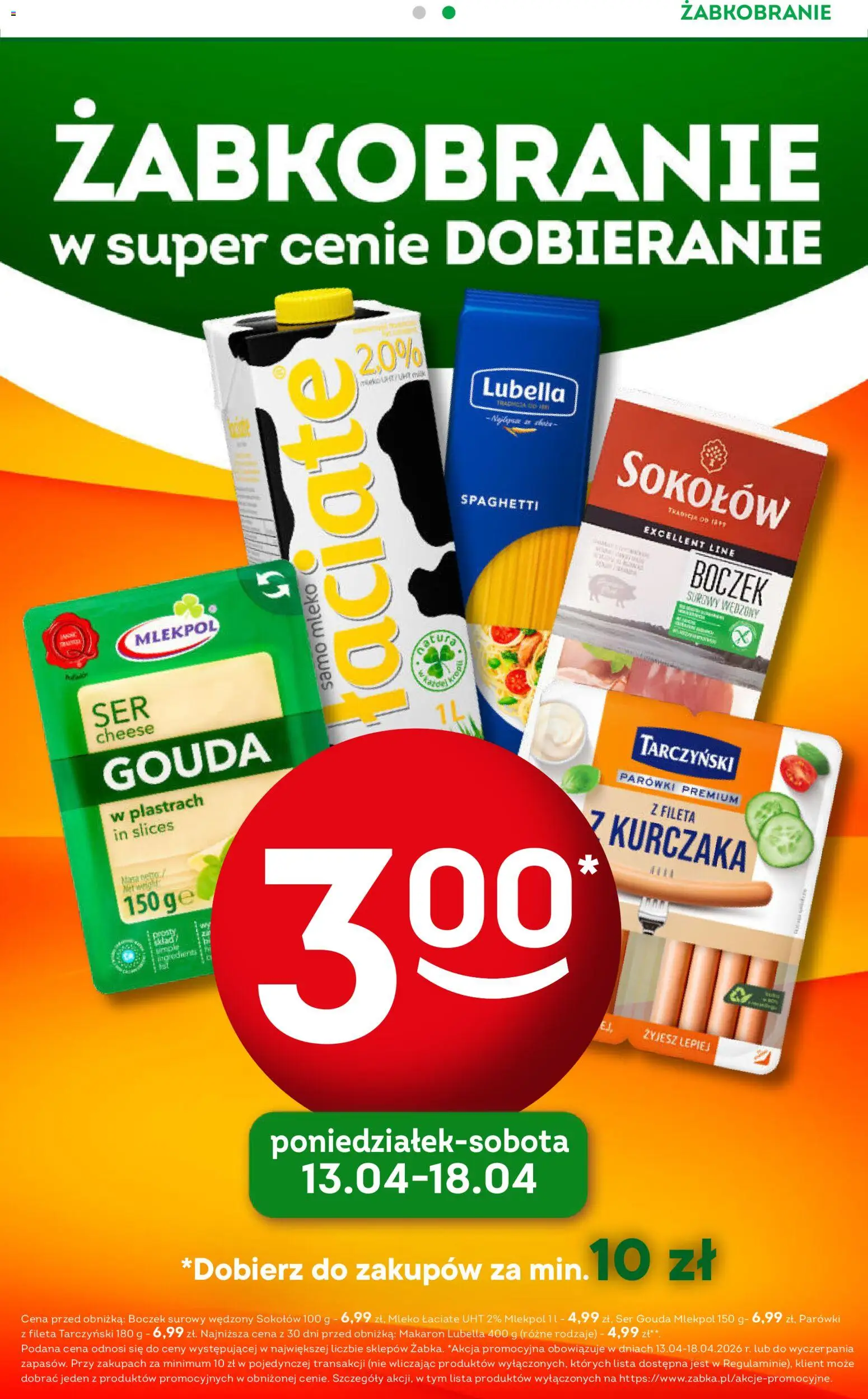 Żabka gazetka - Codzienne produkty od 08.04.2026 | Strona: 3 | Produkty: Boczek, Mleko, Ser, Makaron