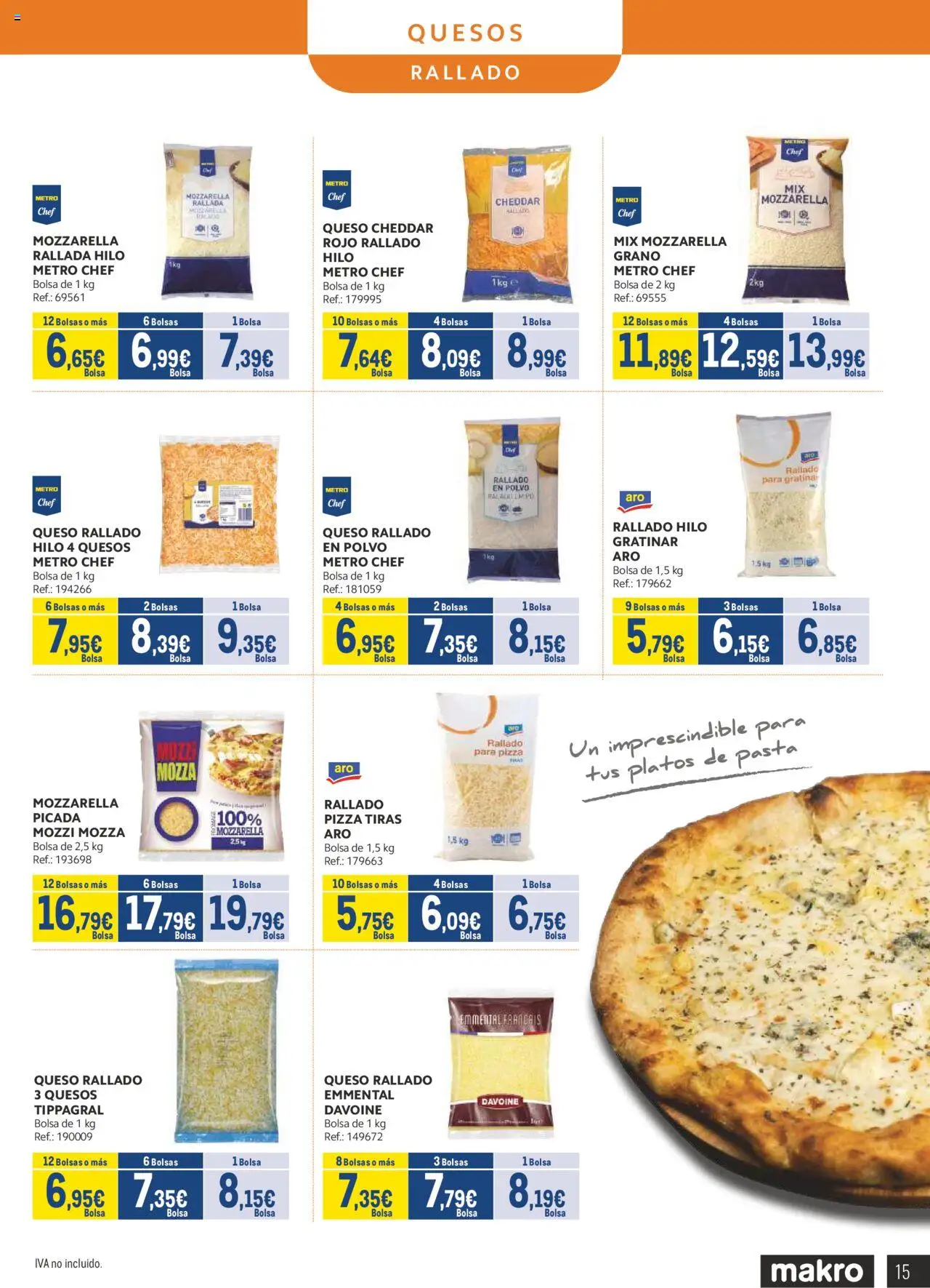 Makro - Lácteos Cataluña │ válido desde el 06.10.2025 | Página: 15 | Productos: Pizza, Queso rallado, Pasta, Bolsa