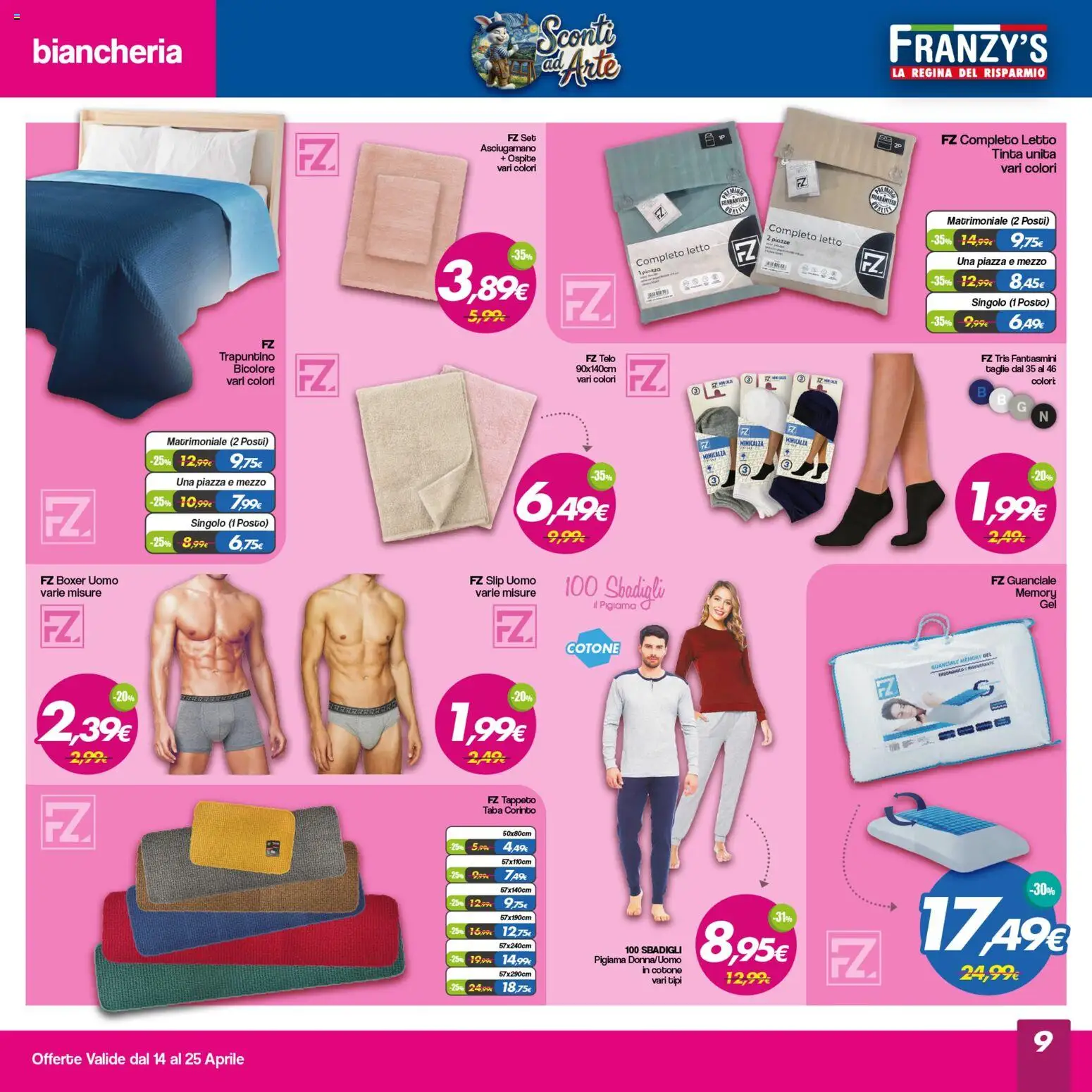 Volantino Franzy's del 14.04.2026 | Pagina: 9 | Prodotti: Pigiama, Slip, Boxer, Fantasmini