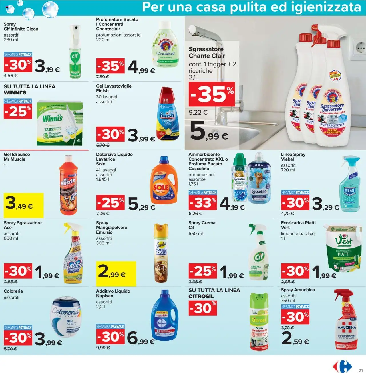 Volantino Carrefour del 26.09.2025 | Pagina: 27 | Prodotti: Spray disinfettante, Lavatrice, Basilico, Profumo