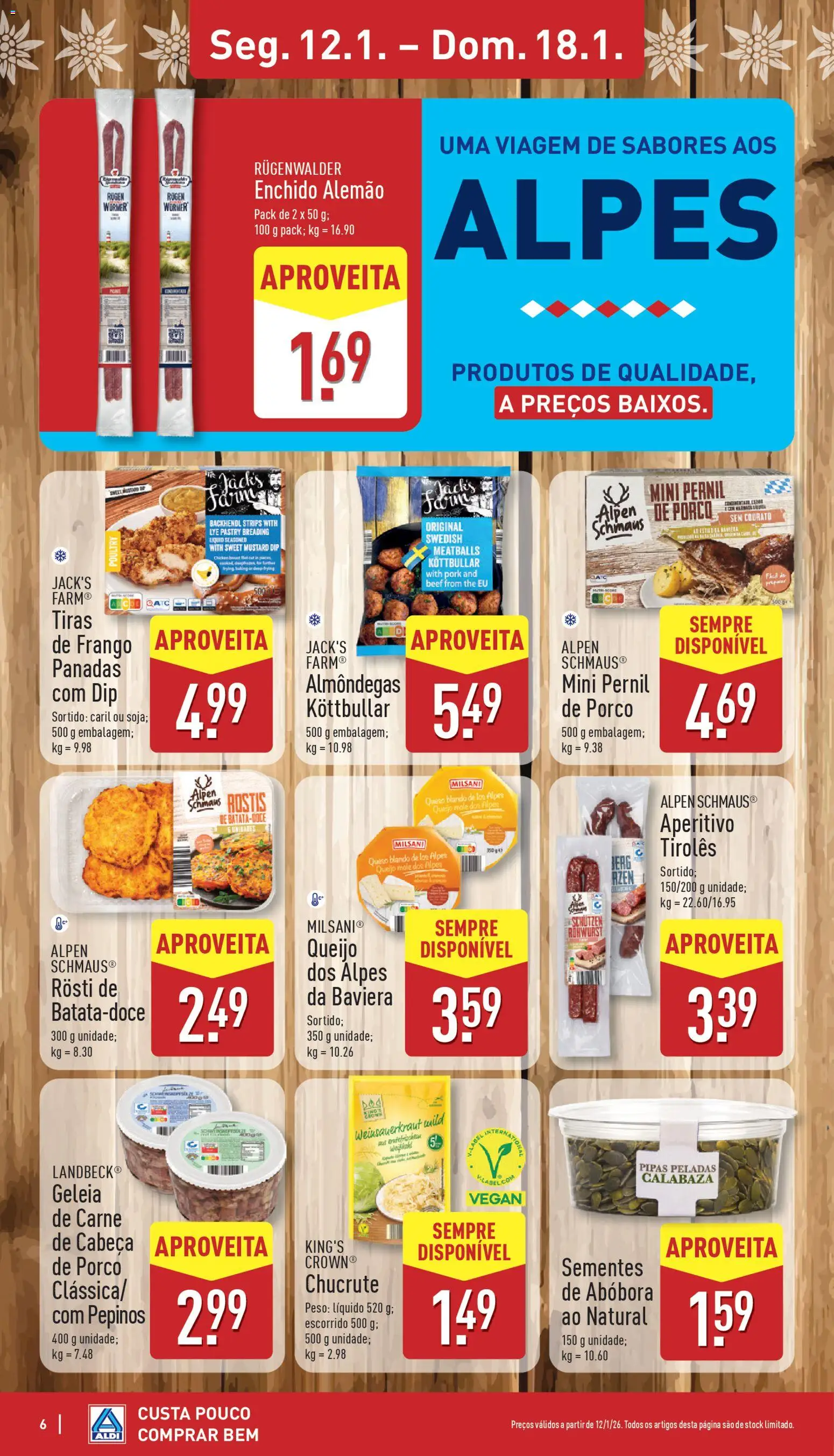 Aldi folheto │ válido de 12.01.2026 | Página: 6 | Produtos: Frango, Pernil, Queijo, Carne