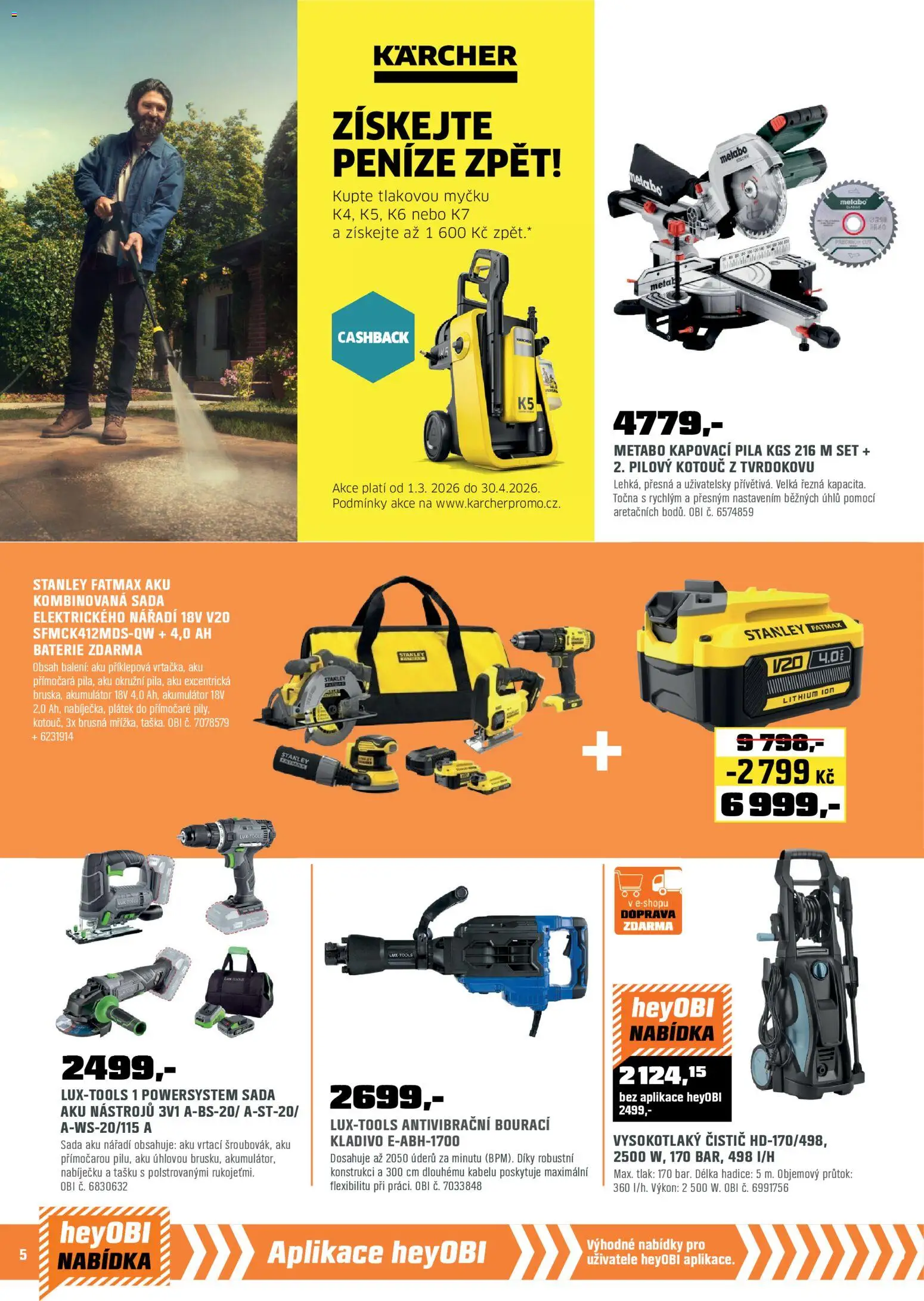 OBI leták od 01.03.2026 | Strana: 6 | Produkty: Hadice, Kladivo, Baterie, Aku nářadí