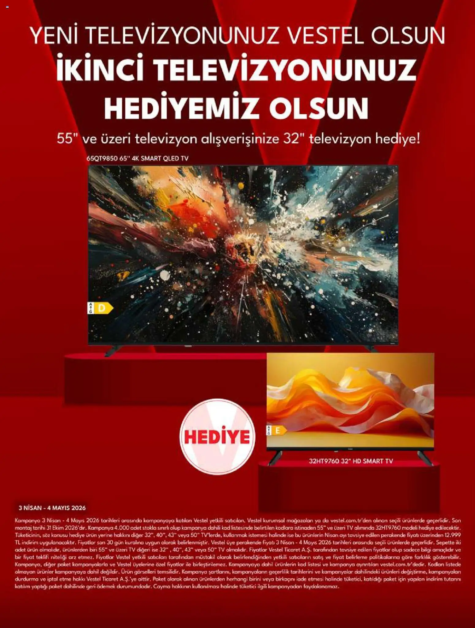 Vestel - Tüketici Elektroniği - 03.04.2026 tarihinden itibaren geçerlidir | Sayfa: 11 | Ürünler: TV, Televizyon