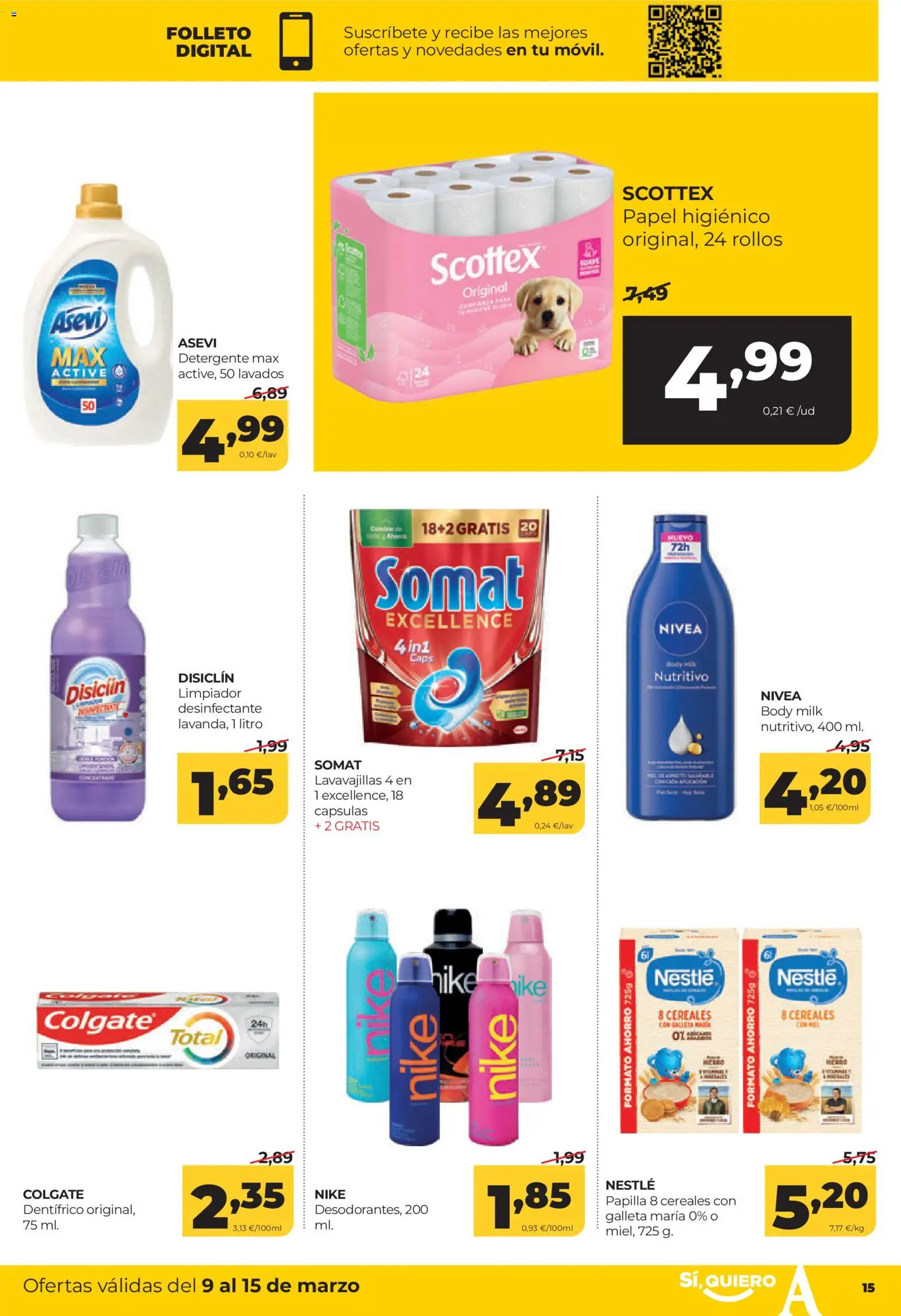 Alimerka folleto Castilla y León │ válido desde el 09.03.2026 | Página: 15 | Productos: Papel higienico, Cereales, Lavavajillas, Body