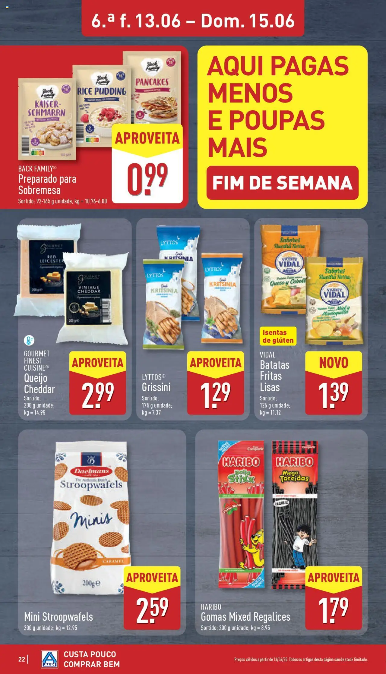 Aldi folheto │ válido de 09.06.2025 | Página: 22 | Produtos: Queijo, Cheddar, Gomas, Batatas fritas