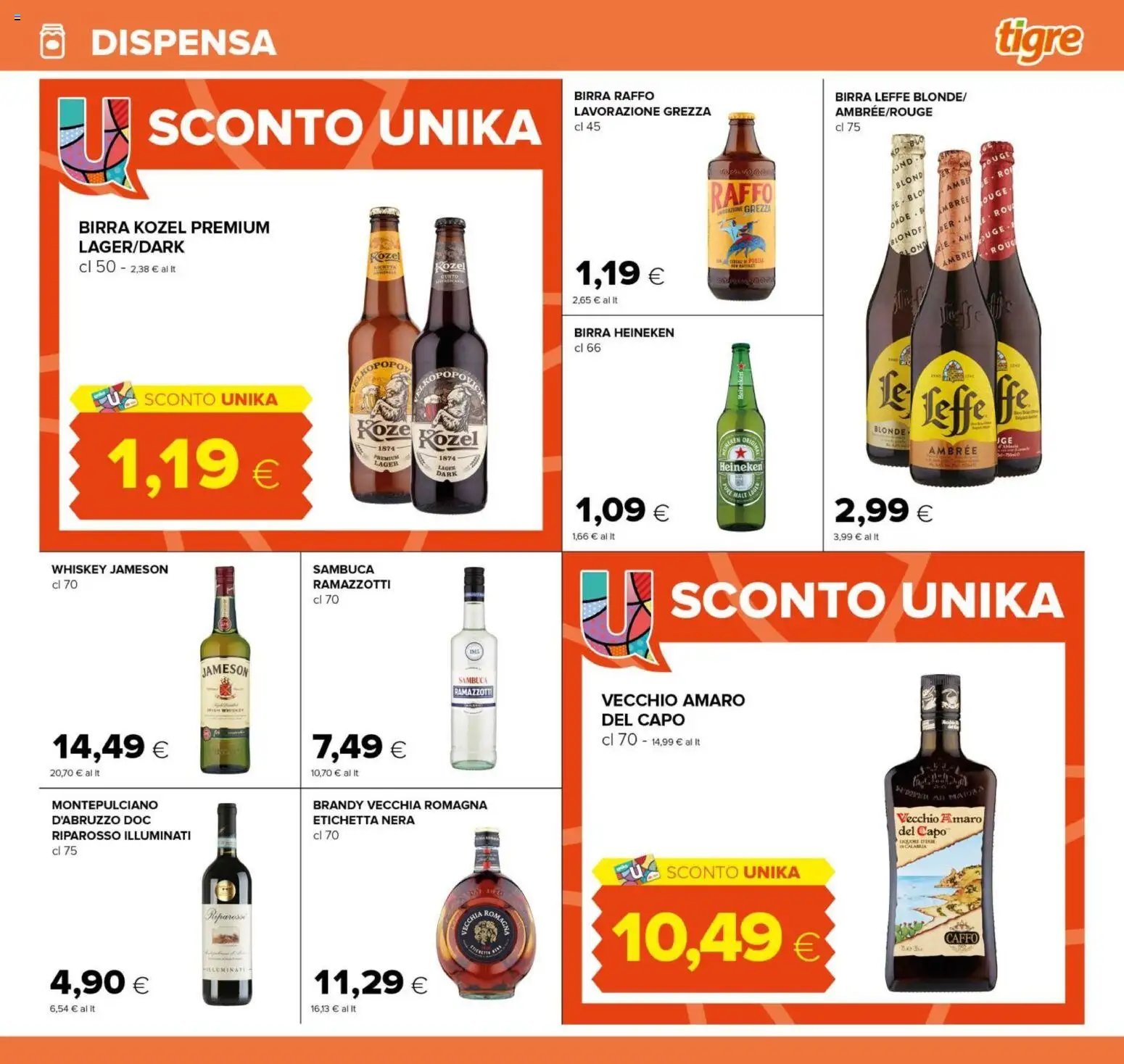 Volantino Tigre del 12.03.2026 | Pagina: 19 | Prodotti: Birra, Heineken, Brandy, Amaro