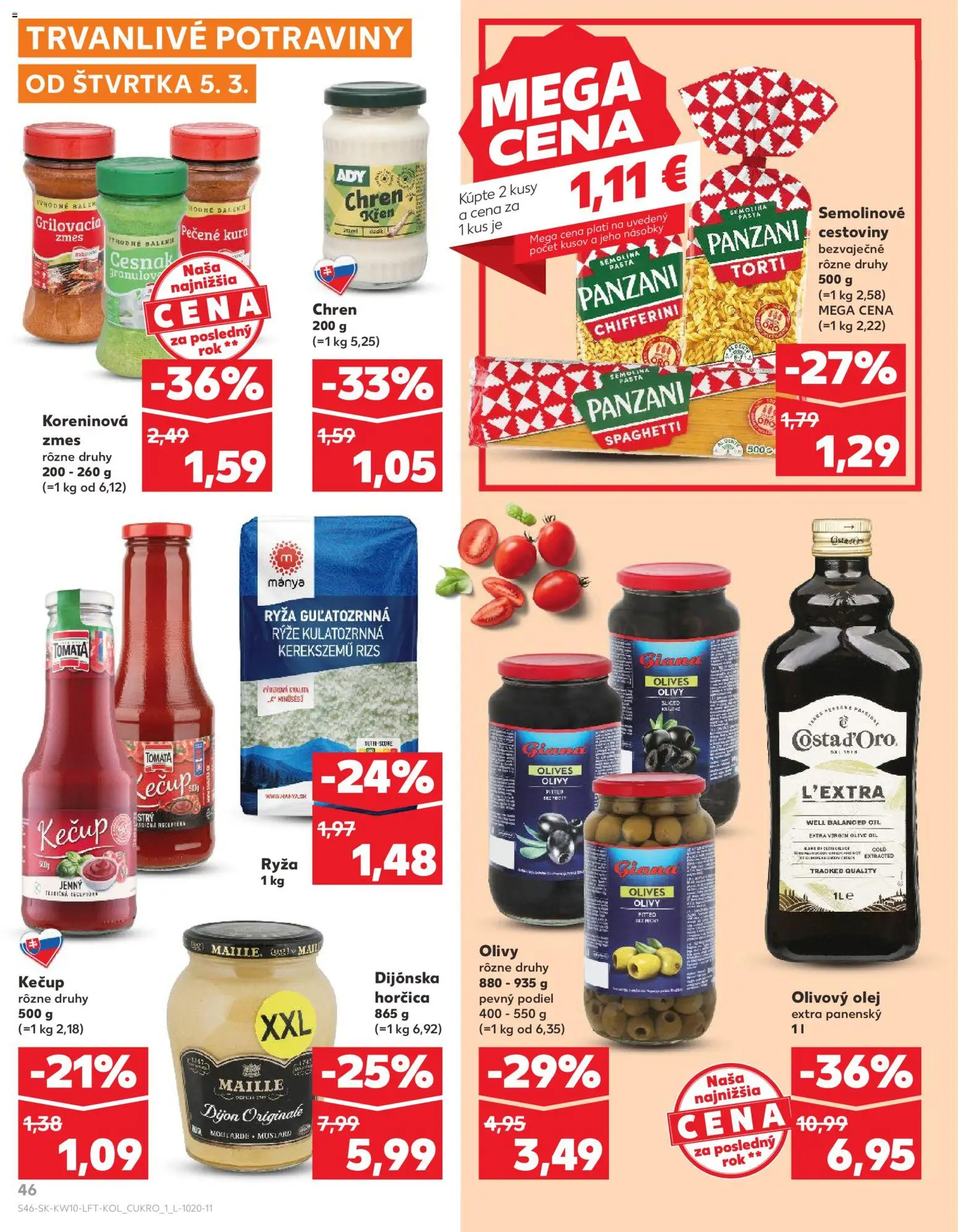 Nové Kaufland akcie – leták je platný od 05.03.2026 | Strana: 46 | Produkty: Chren, Ryža, Cestoviny, Cesnak
