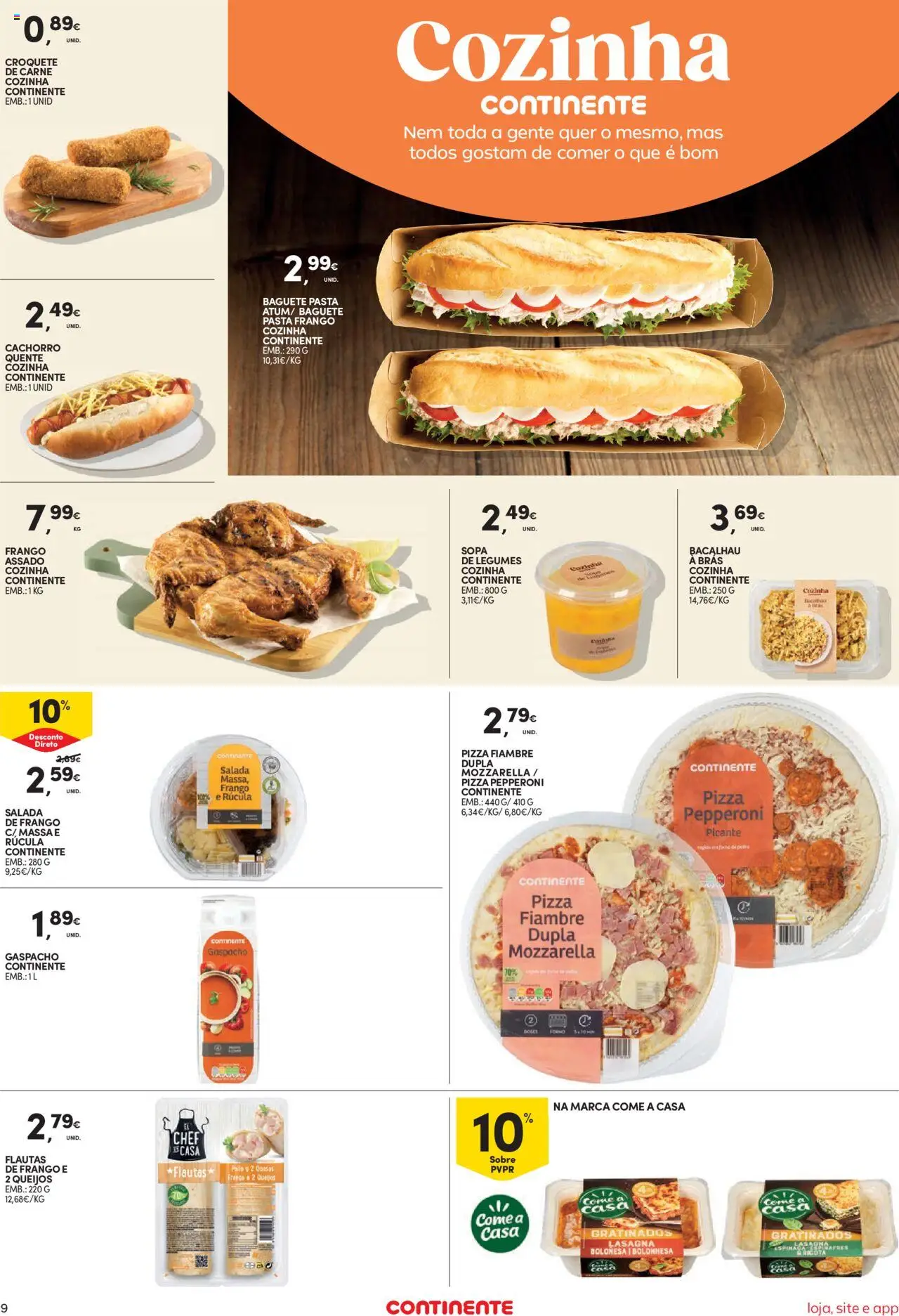 Continente Semanal Continente Bom Dia │ válido de 19.08.2025 | Página: 9 | Produtos: Espinafres, Bacalhau, Rúcula, Sopa