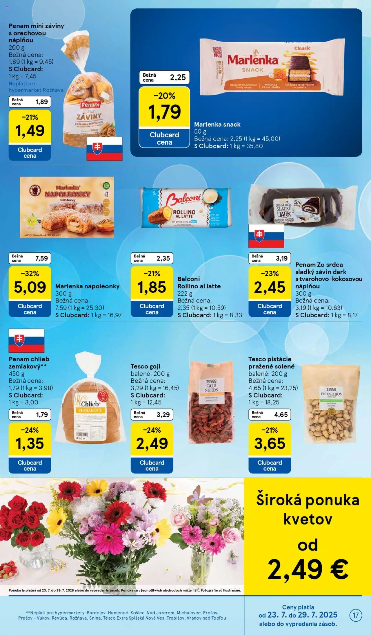 Tesco Hypermarket - leták │ platný od 23.07.2025 | Strana: 17 | Produkty: Chlieb, Závin, Marlenka, Pistácie