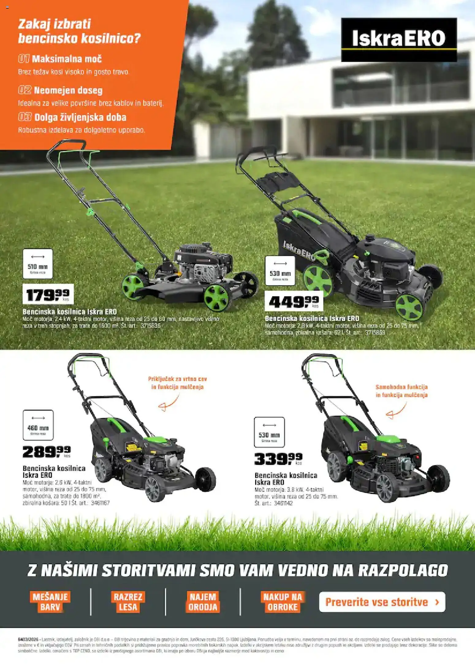 Novi OBI katalog ponudbe – veljaven od 01.04.2026 | Stran: 20 | Izdelki: Košara, Kosilnica