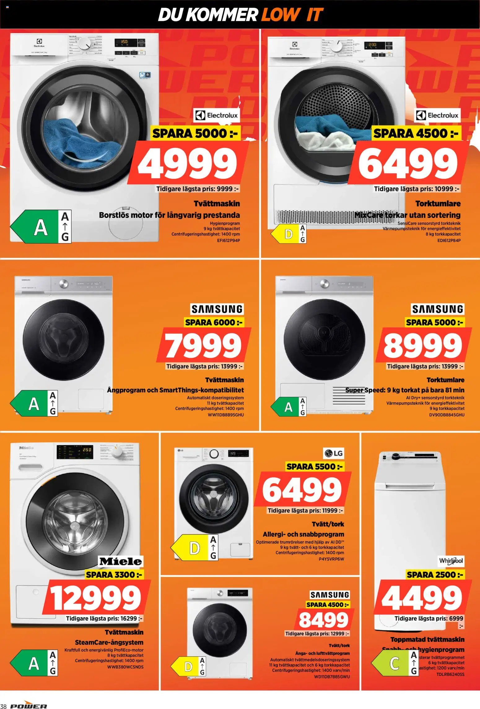Power reklamblad aktuell från 22.12.2025 | Sida: 38 | Produkter: Tvättmaskin, Torktumlare
