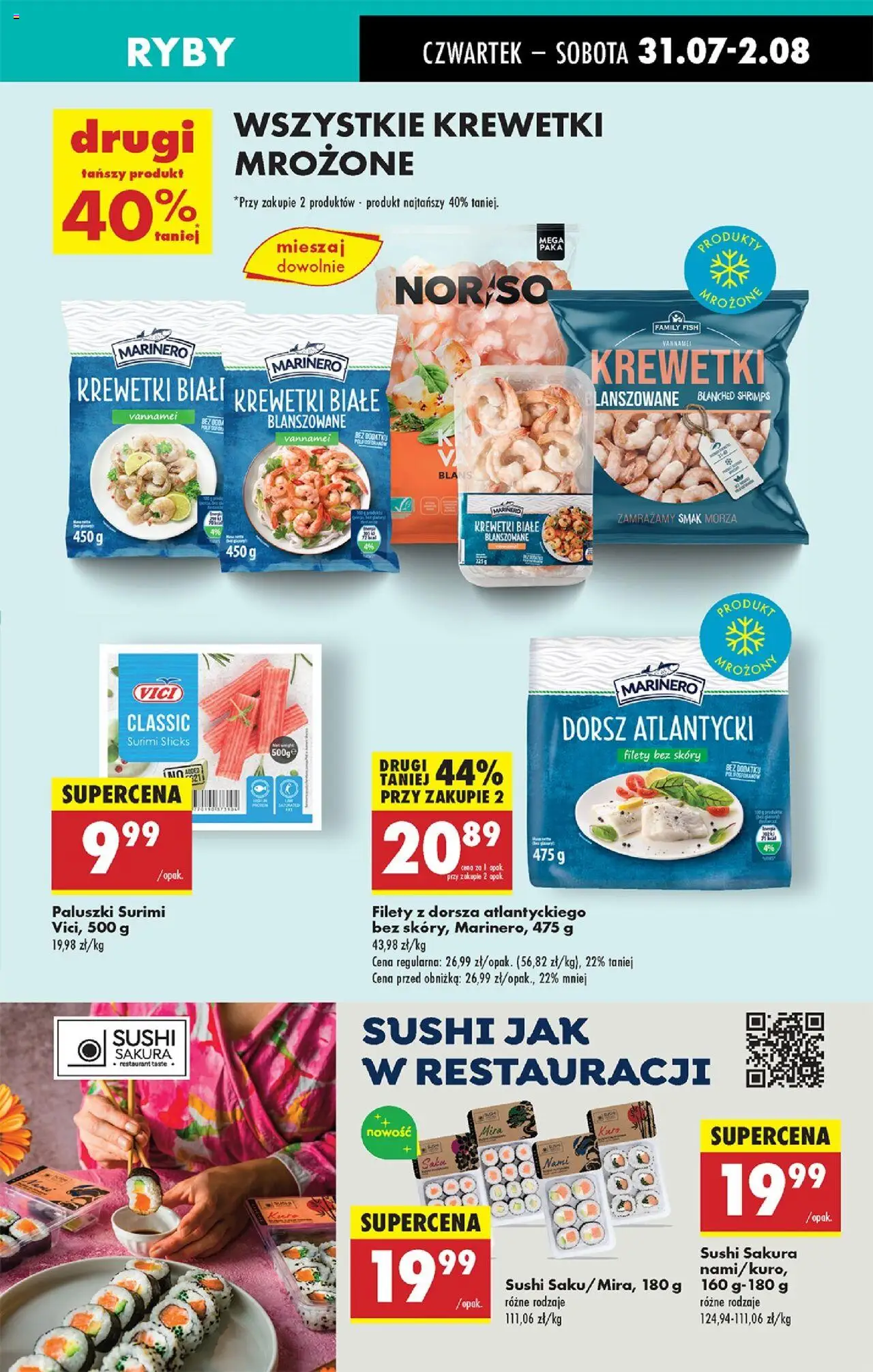 Biedronka gazetka - Oferta W tym tygodniu od 31.07.2025 | Strona: 41 | Produkty: Krewetki, Dorsz atlantycki, Surimi, Ryby