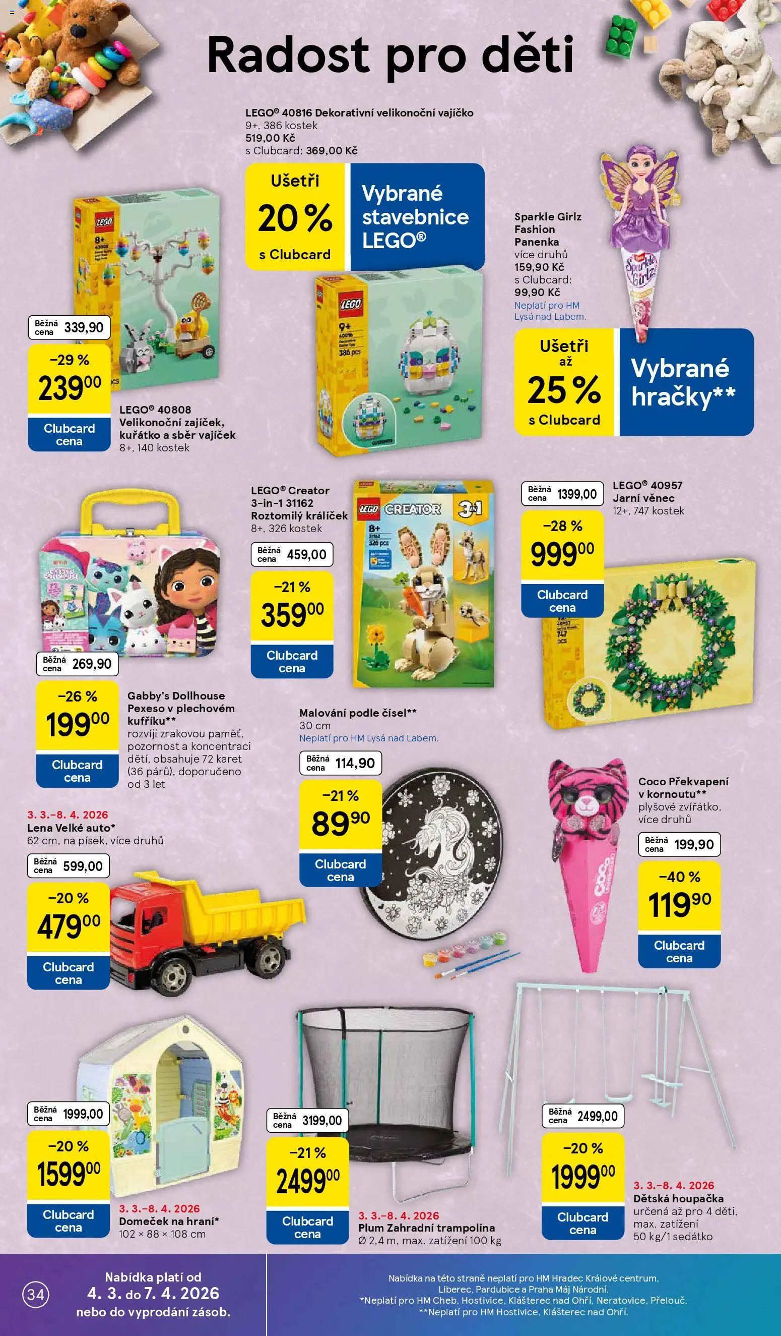 Tesco leták - Hypermarket od 11.03.2026 | Strana: 34 | Produkty: Malování podle čísel, Hračky, Houpačka, Trampolína